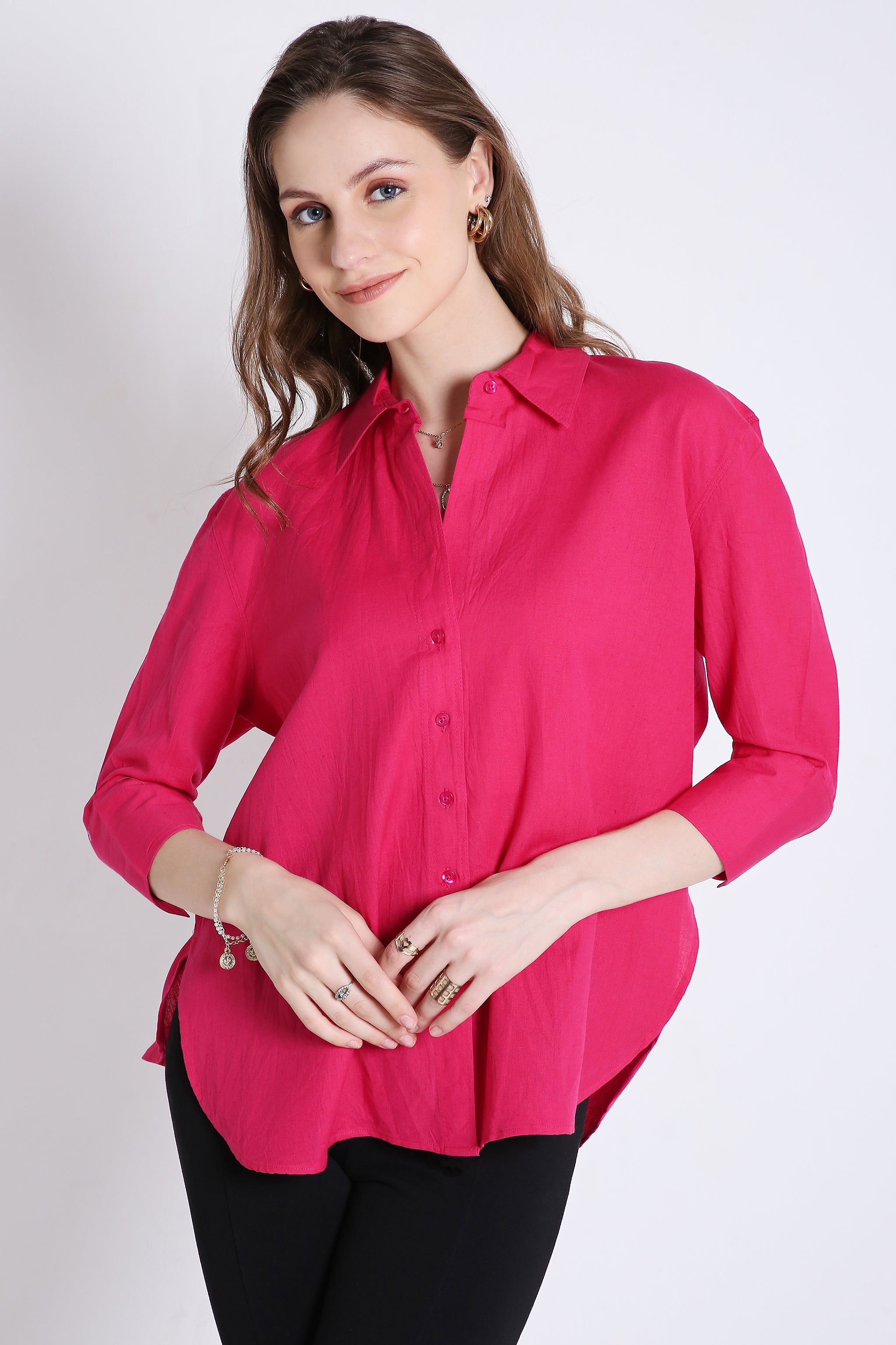 3/4th Sleeve Oversized Linen Blend Shirt FRENCH THEORY