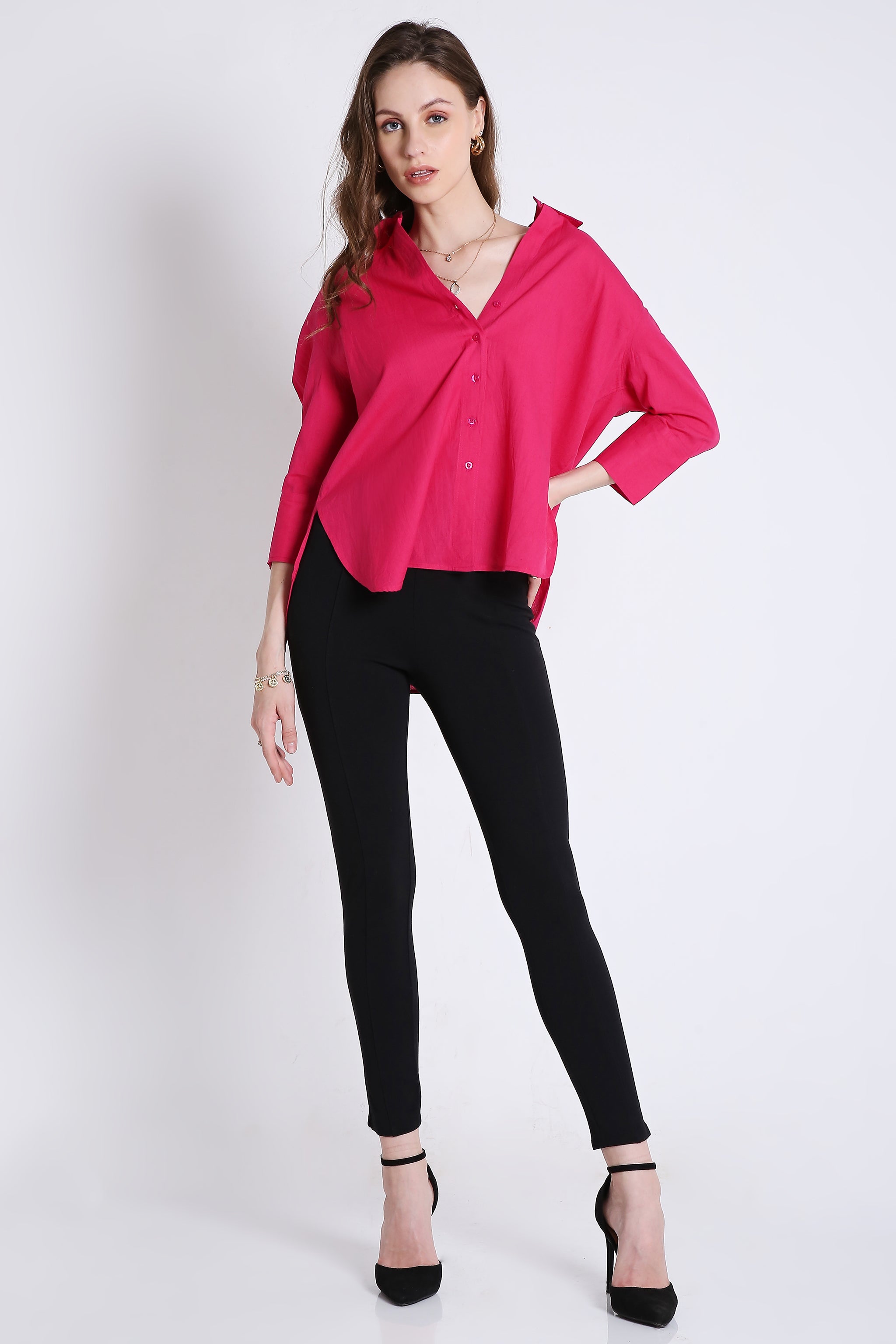 3/4th Sleeve Oversized Linen Blend Shirt FRENCH THEORY