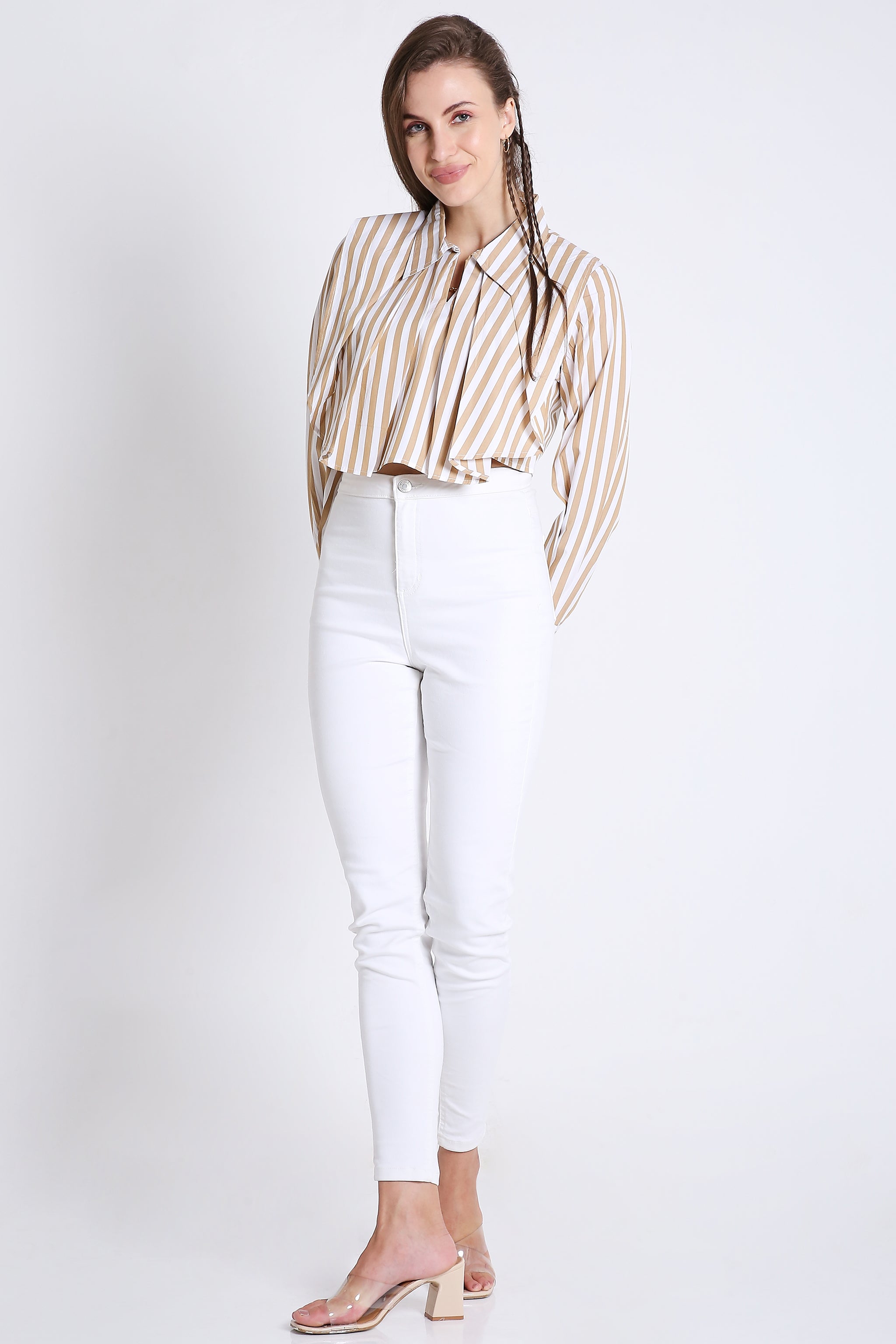Stripes Fashion Pleated Crop Shirt FRENCH THEORY