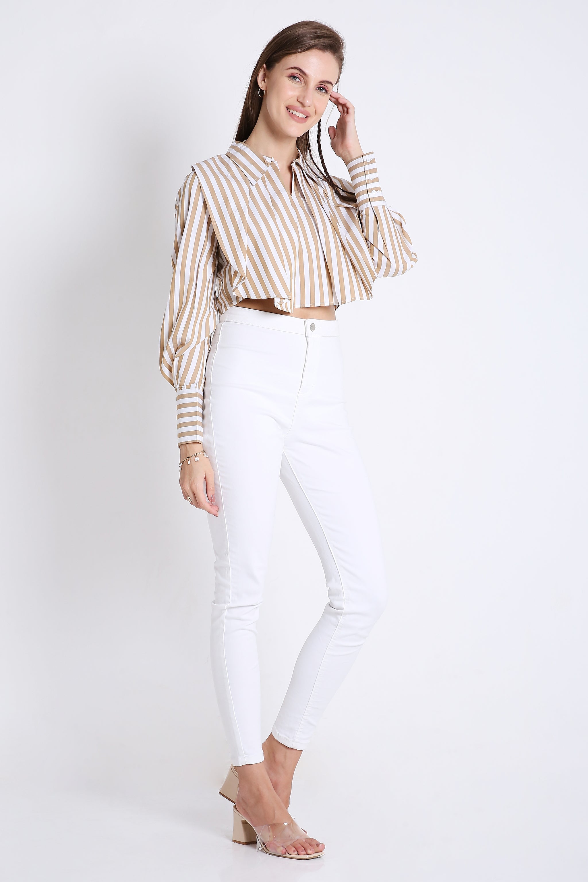 Stripes Fashion Pleated Crop Shirt FRENCH THEORY