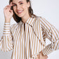 Beige Stripes Fashion Pleated Crop Shirt