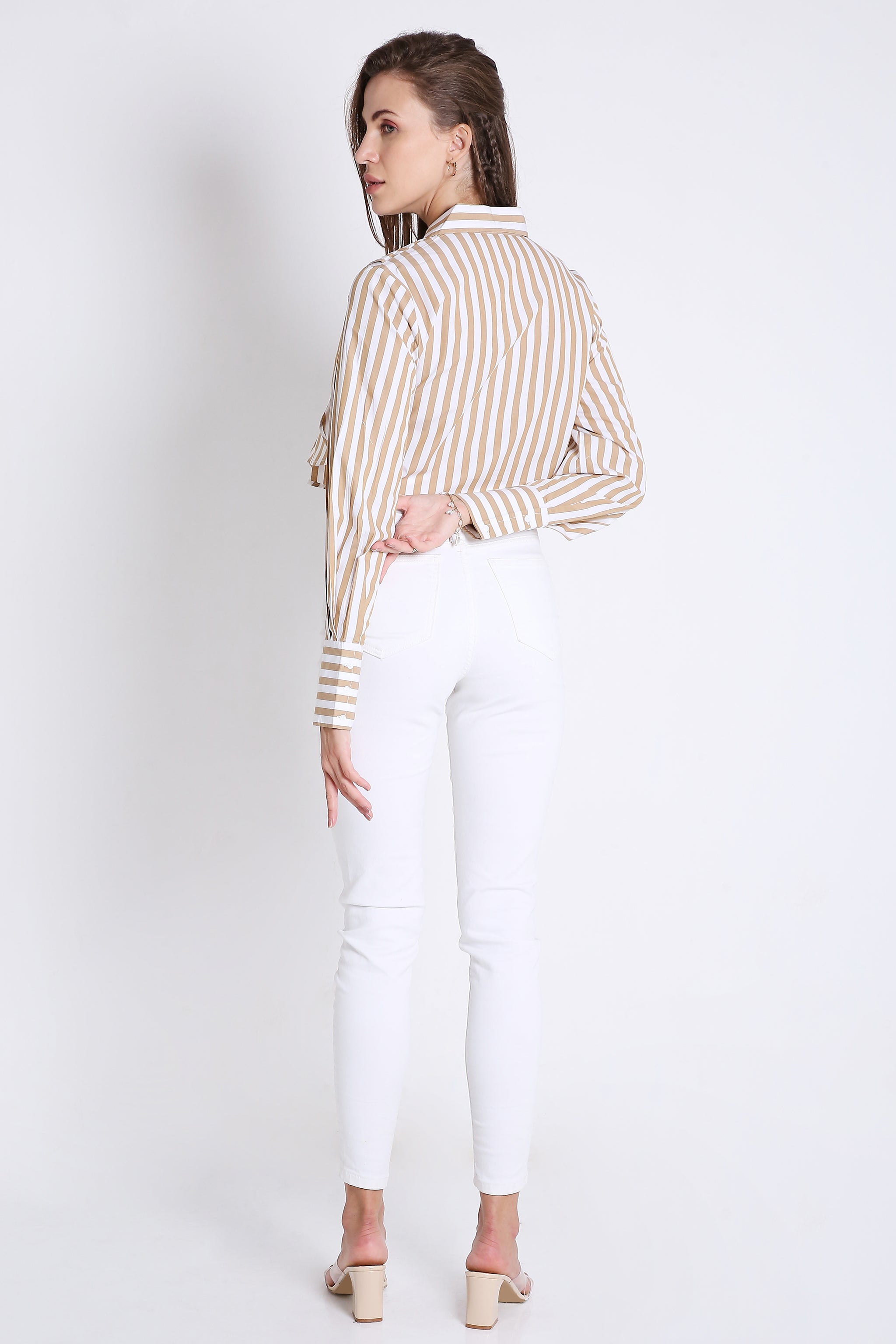 Stripes Fashion Pleated Crop Shirt FRENCH THEORY
