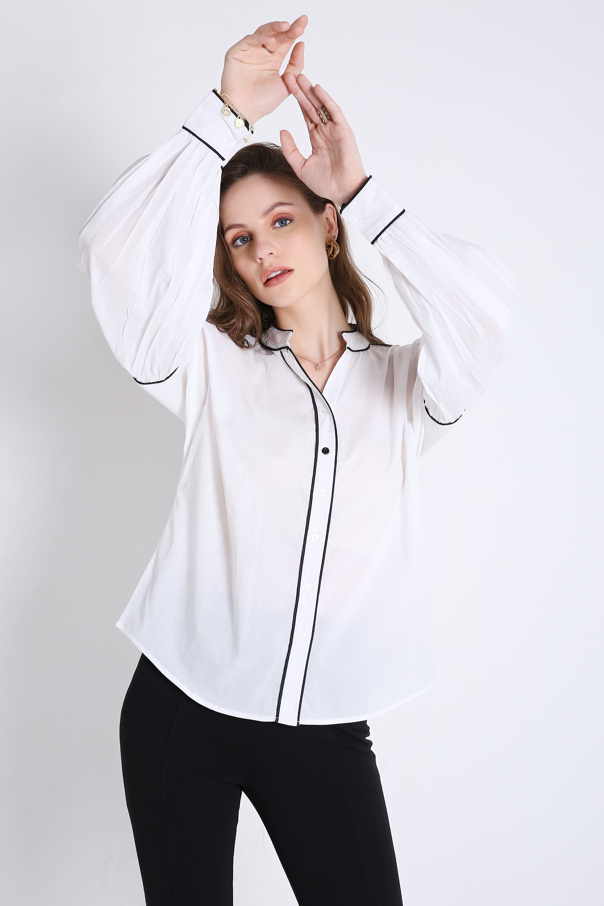 Cotton Over Sized Shirt with Contrast Piping