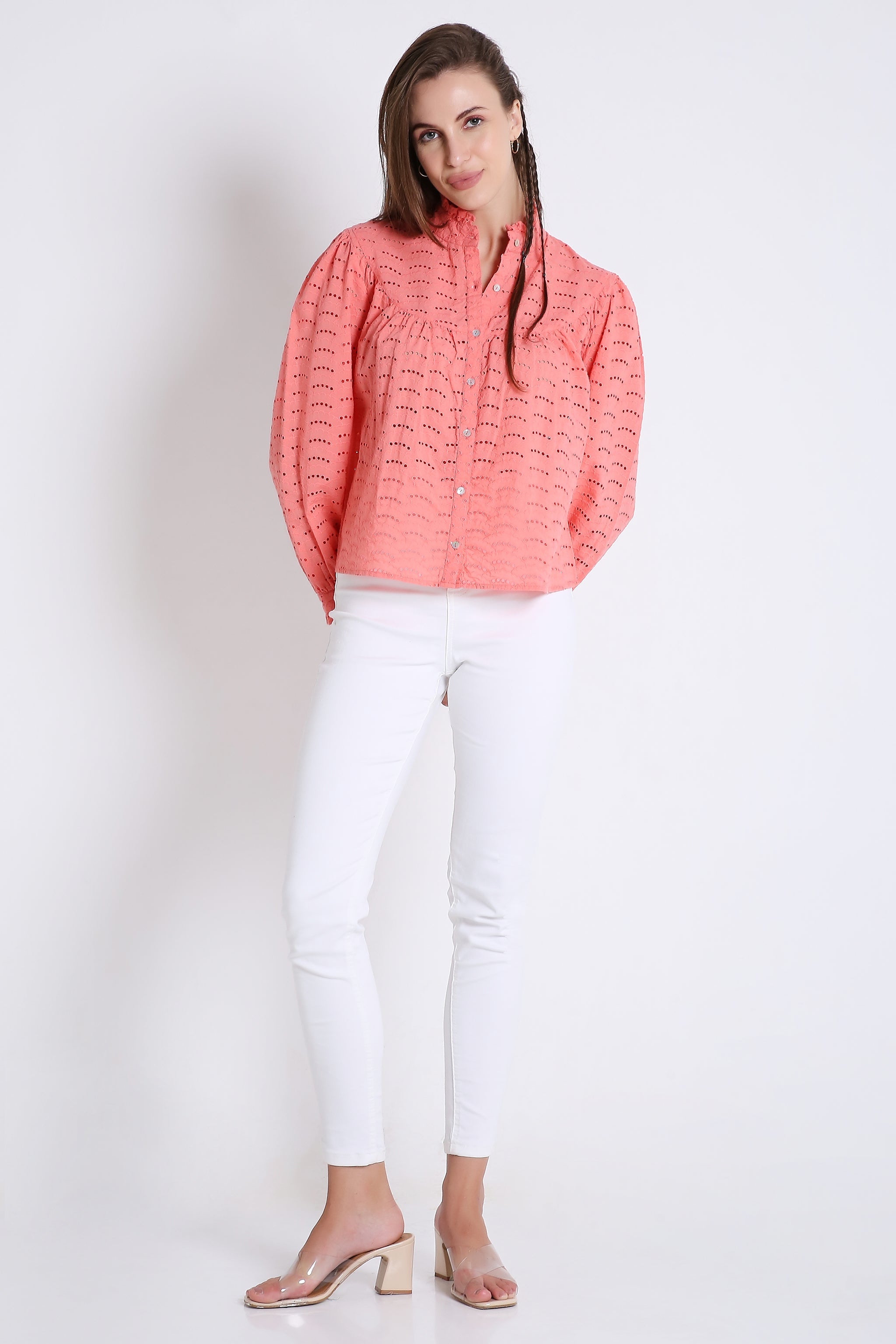 Cotton Long Sleeve Schiffli Embroidered Shirt FRENCH THEORY