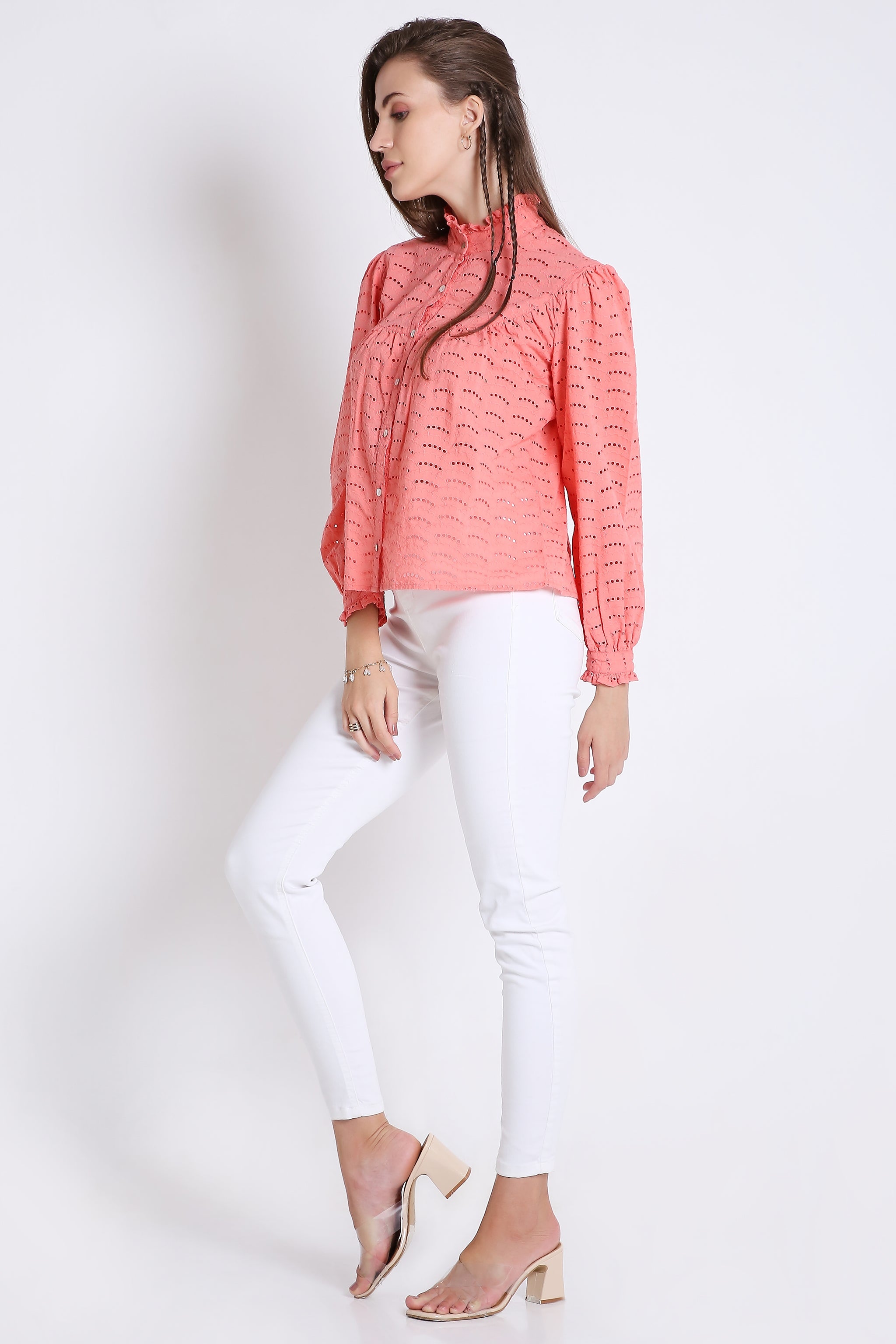 Cotton Long Sleeve Schiffli Embroidered Shirt FRENCH THEORY