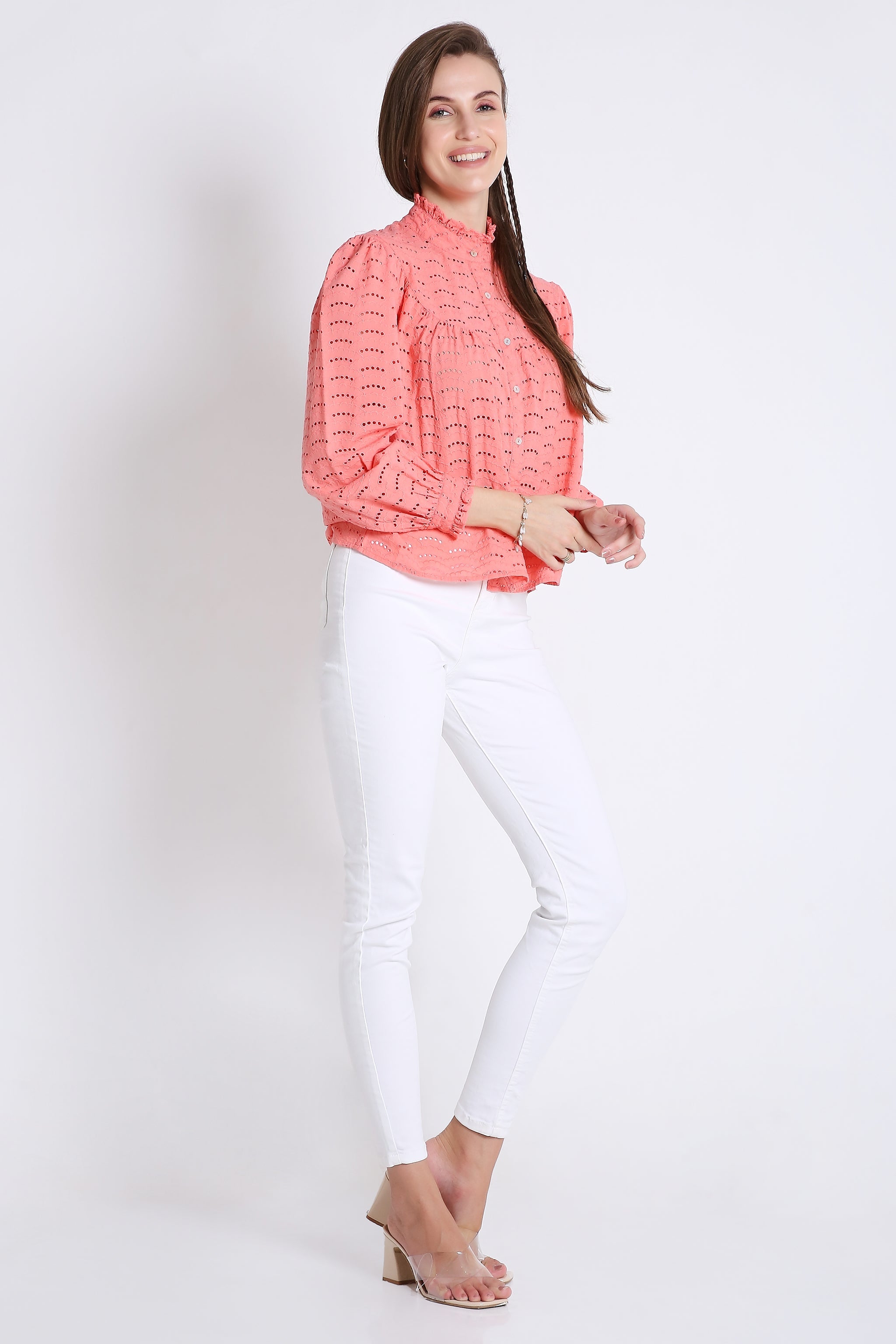Cotton Long Sleeve Schiffli Embroidered Shirt FRENCH THEORY
