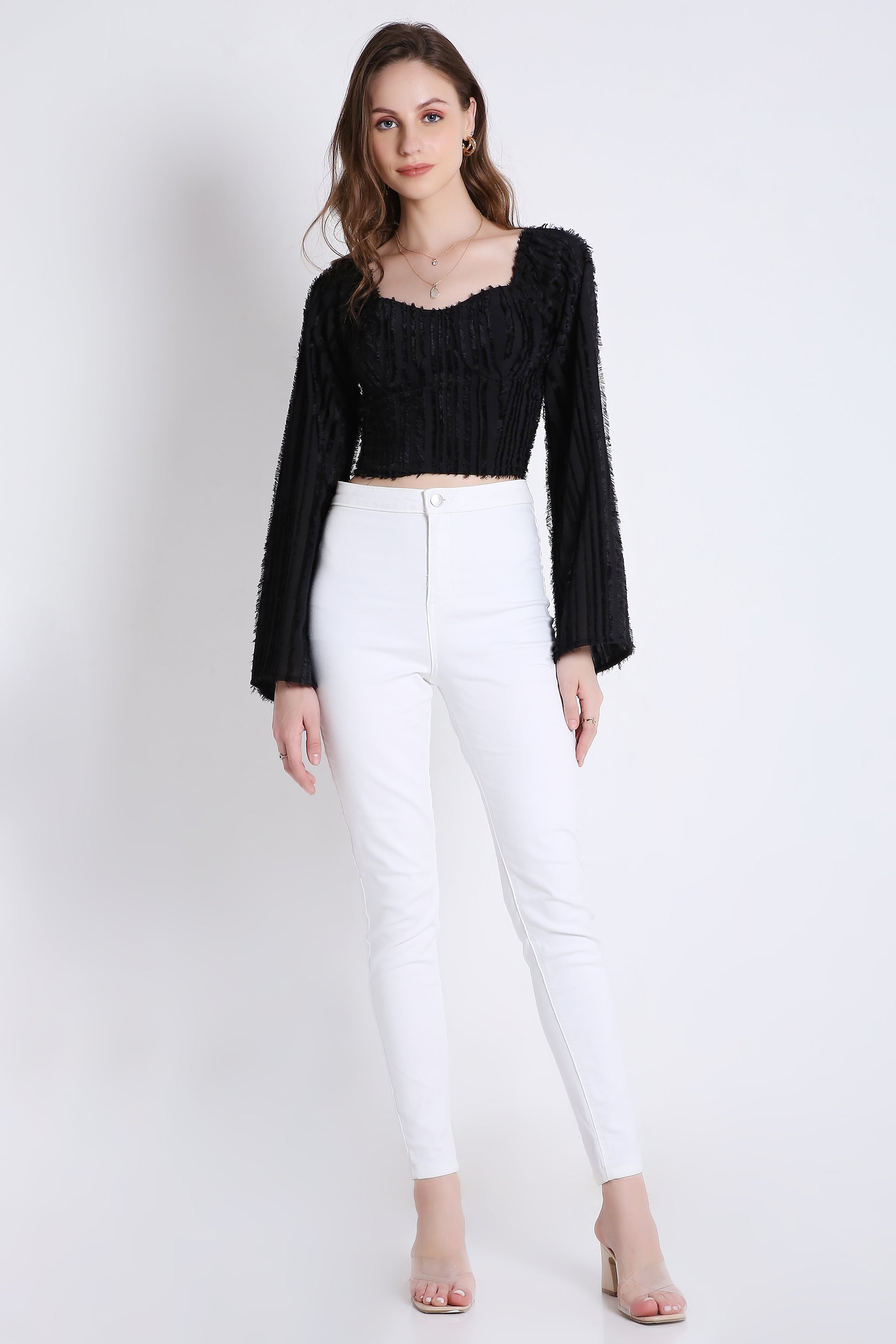 Poly Jacquard Crop Top with Long Sleeve FRENCH THEORY