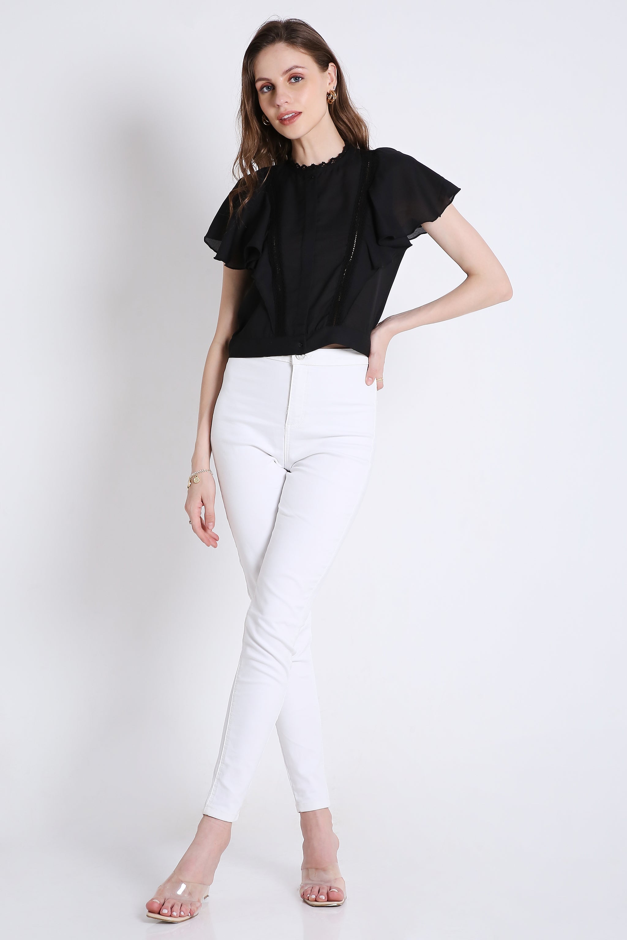 Georgette Short Top with Lace Detailing FRENCH THEORY