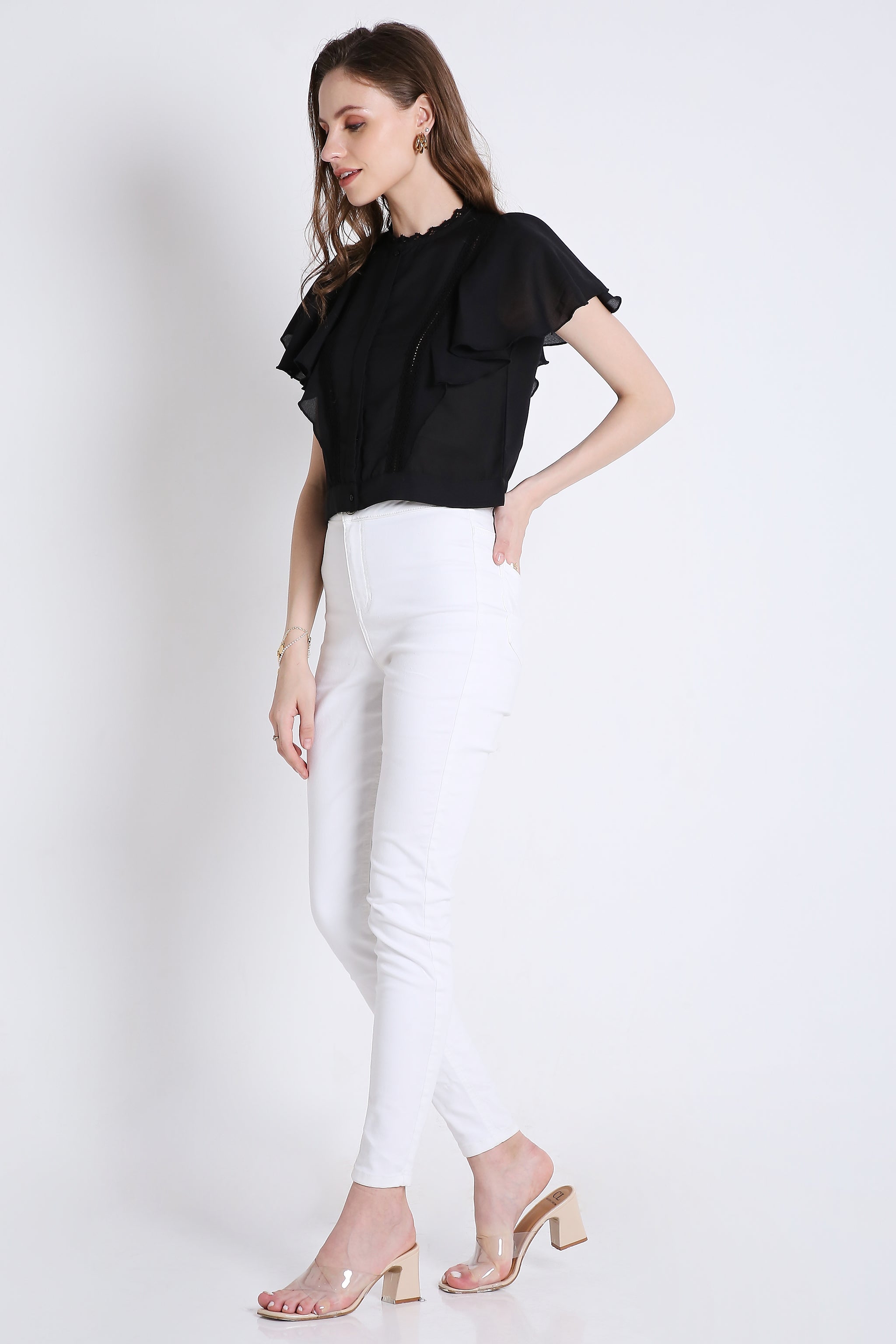 Georgette Short Top with Lace Detailing FRENCH THEORY