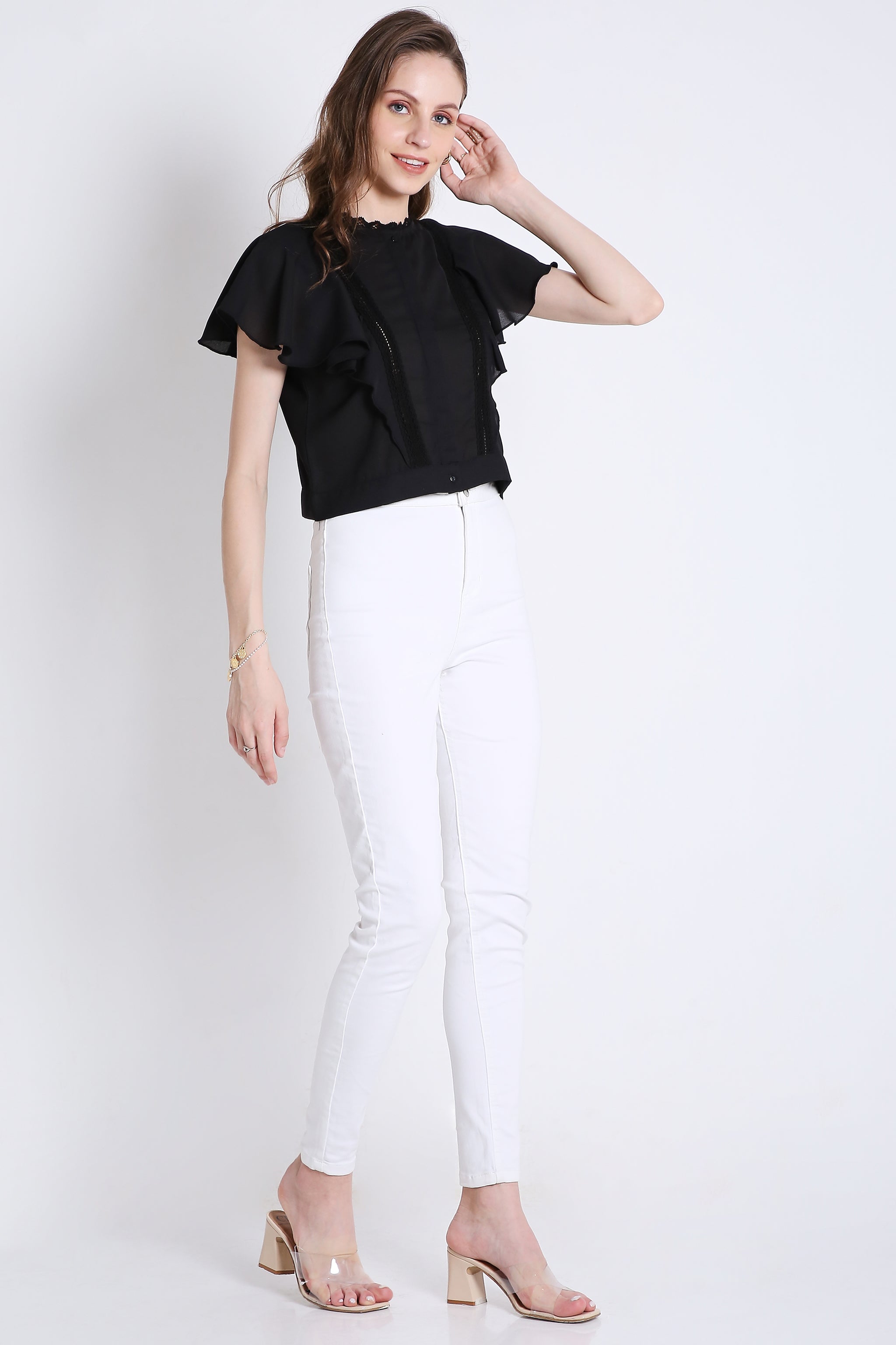 Georgette Short Top with Lace Detailing FRENCH THEORY