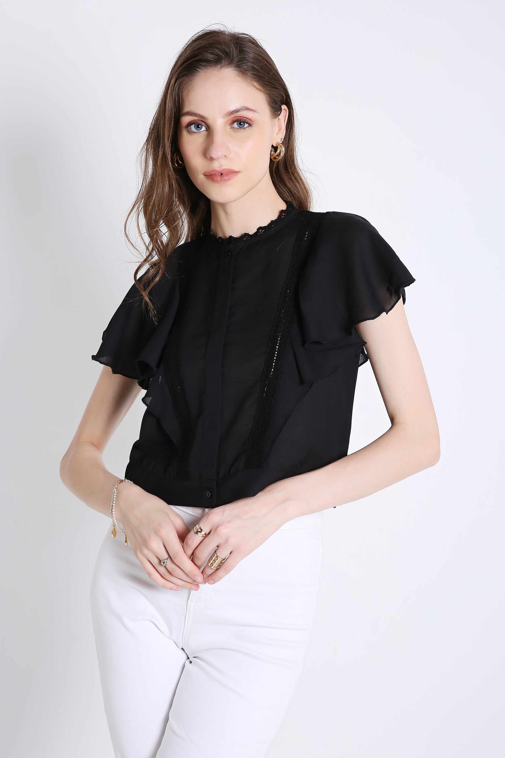 Georgette Short Top with Lace Detailing FRENCH THEORY