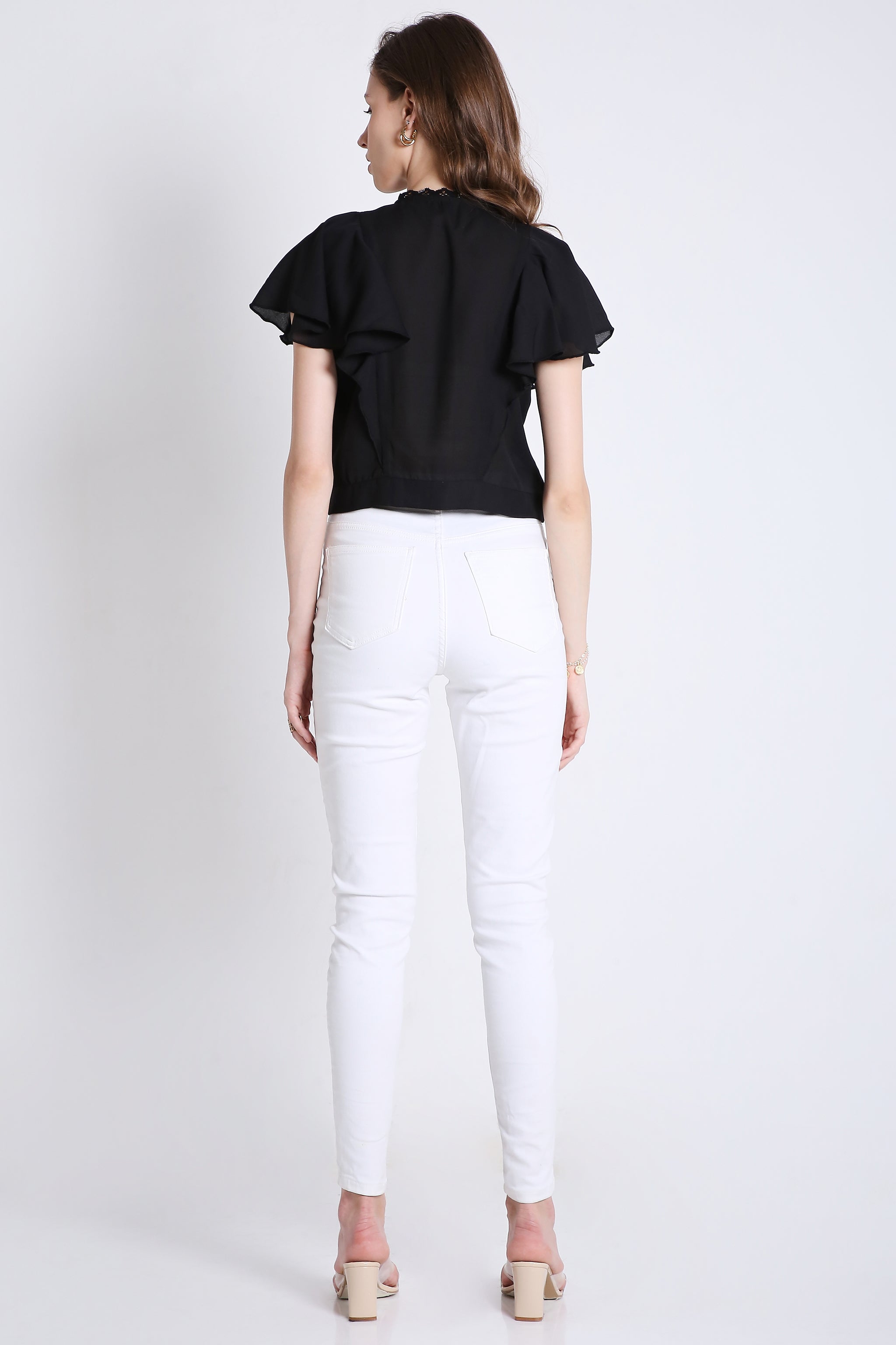 Georgette Short Top with Lace Detailing FRENCH THEORY