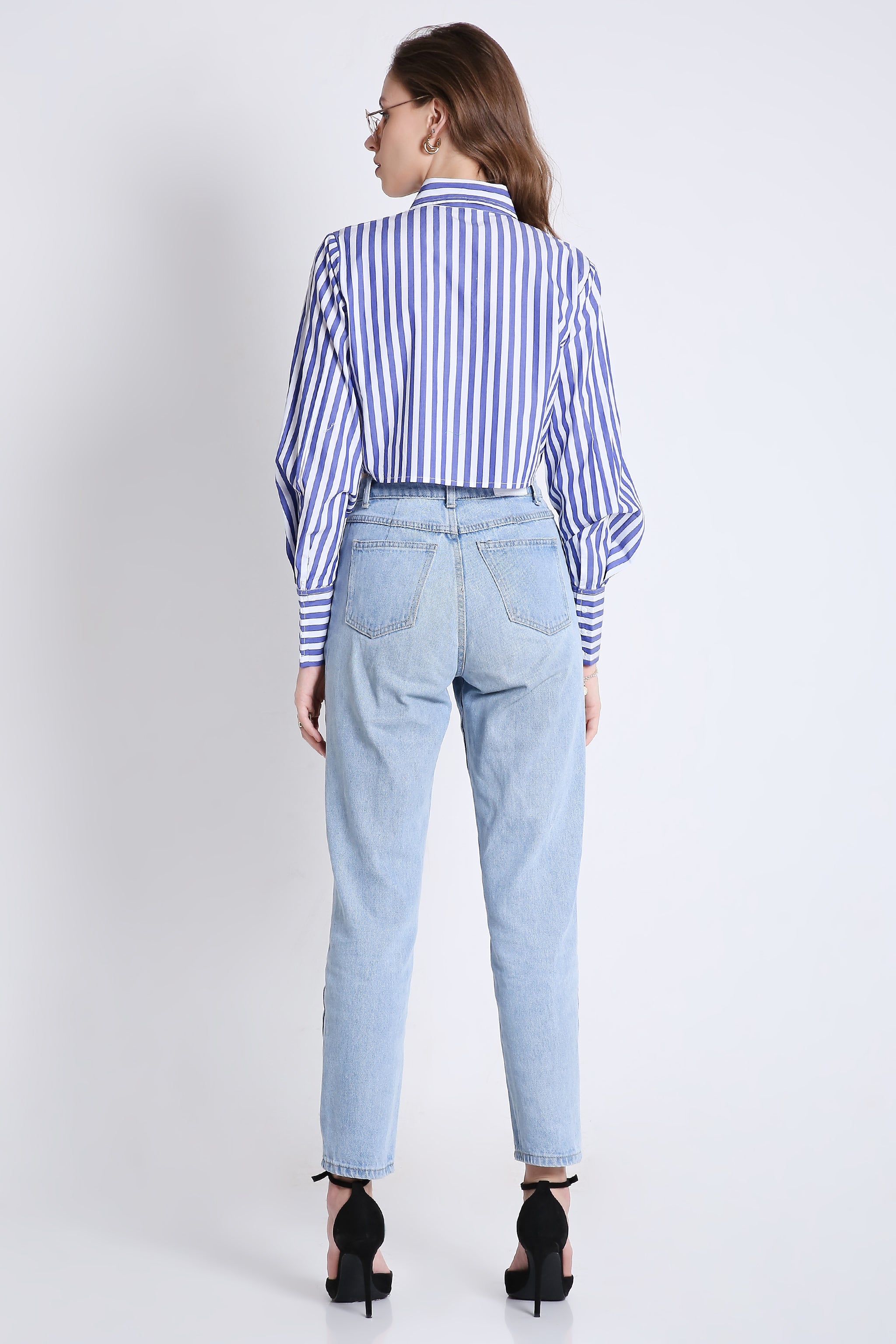 Stripes Fashion Pleated Crop Shirt FRENCH THEORY
