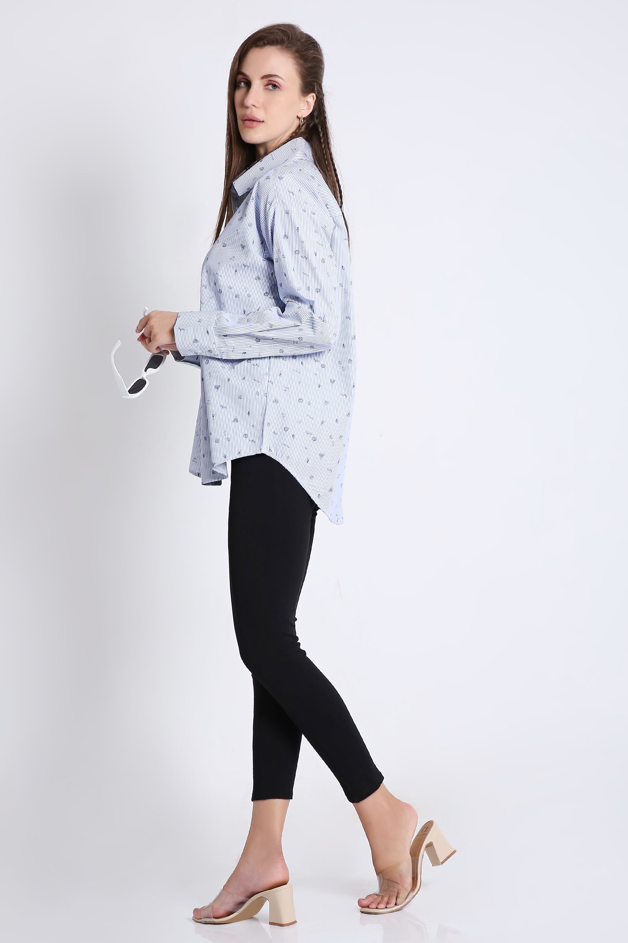 Cotton Blend Printed Oversized Shirt