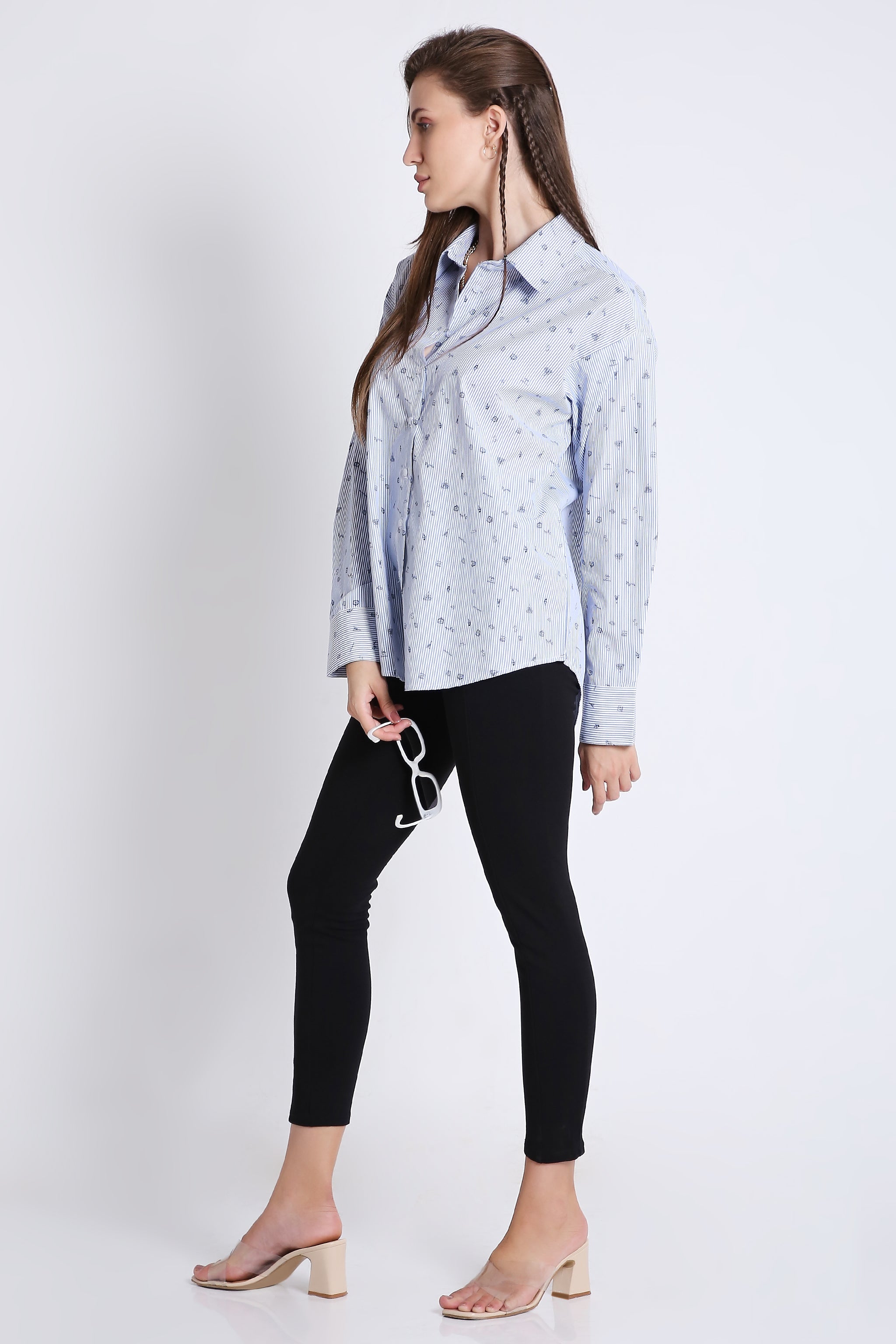 Cotton Blend Printed Oversized Shirt