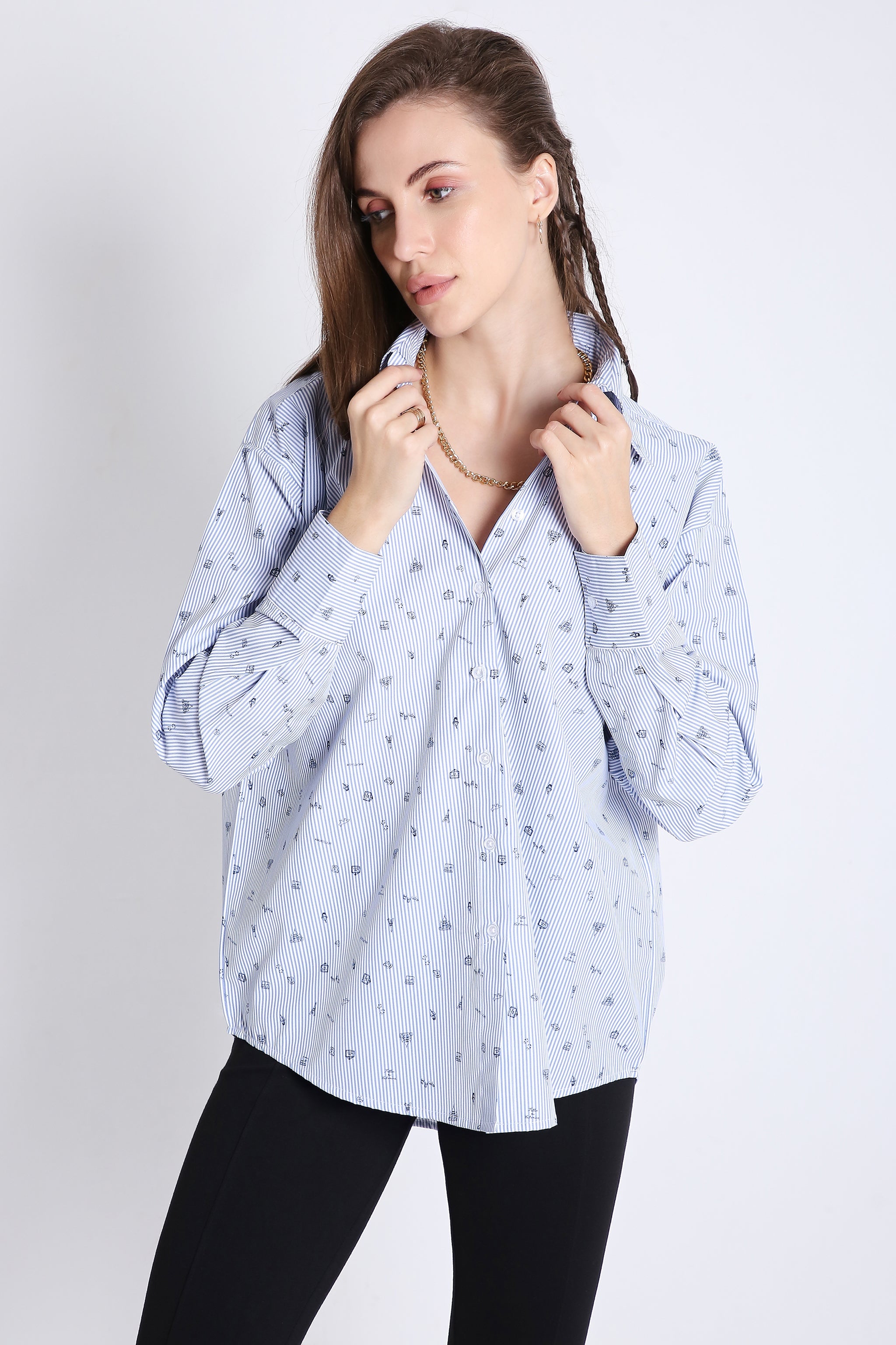 Cotton Blend Printed Oversized Shirt