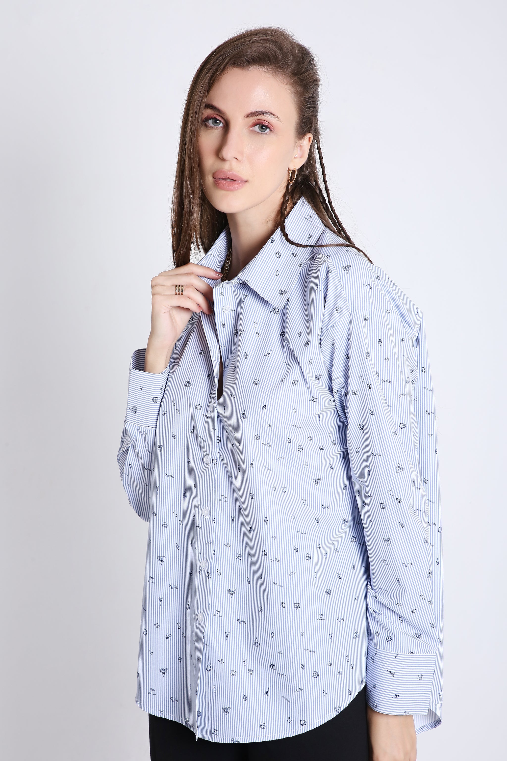 Cotton Blend Printed Oversized Shirt