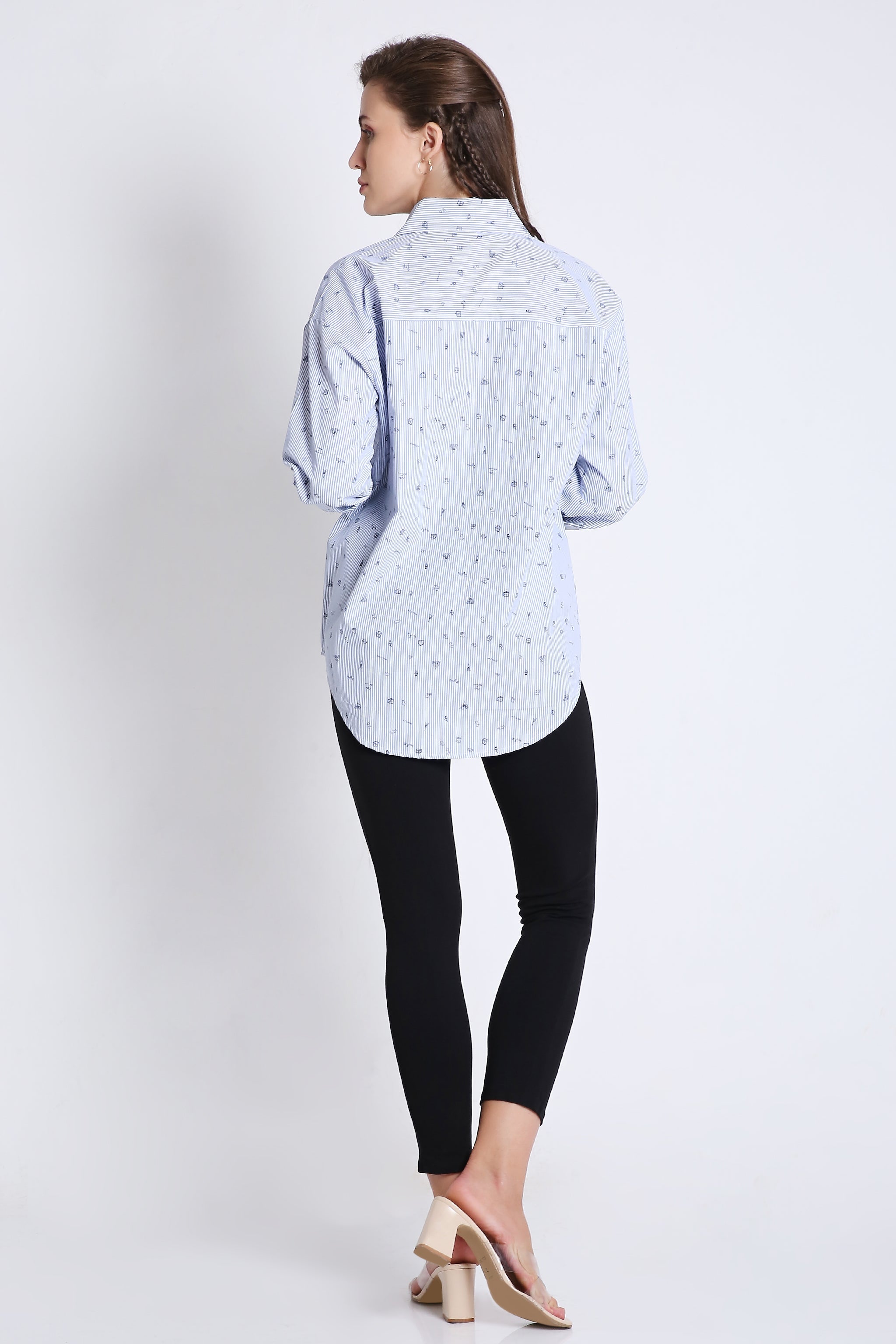 Cotton Blend Printed Oversized Shirt