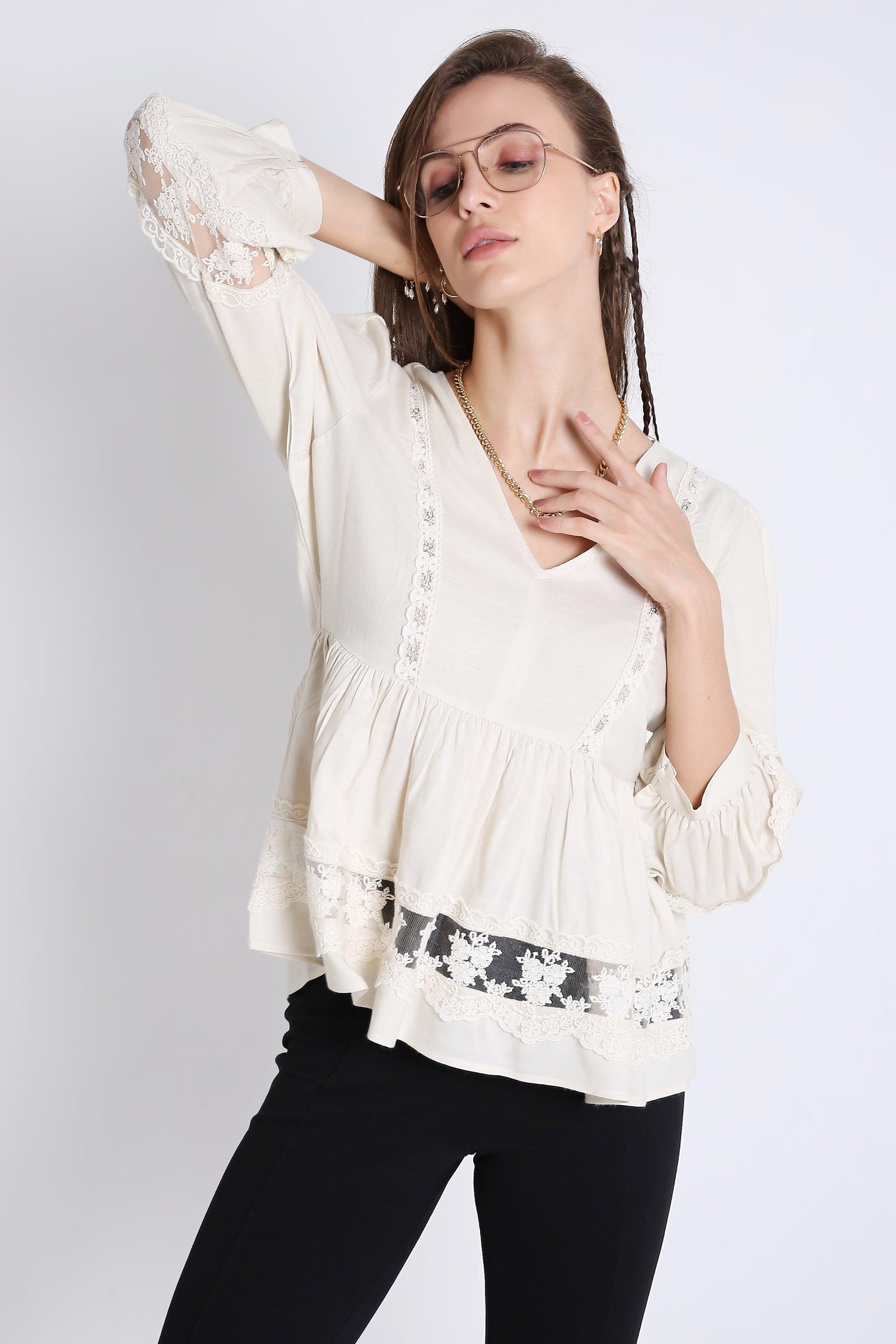 Flared Top with Lace Details FRENCH THEORY