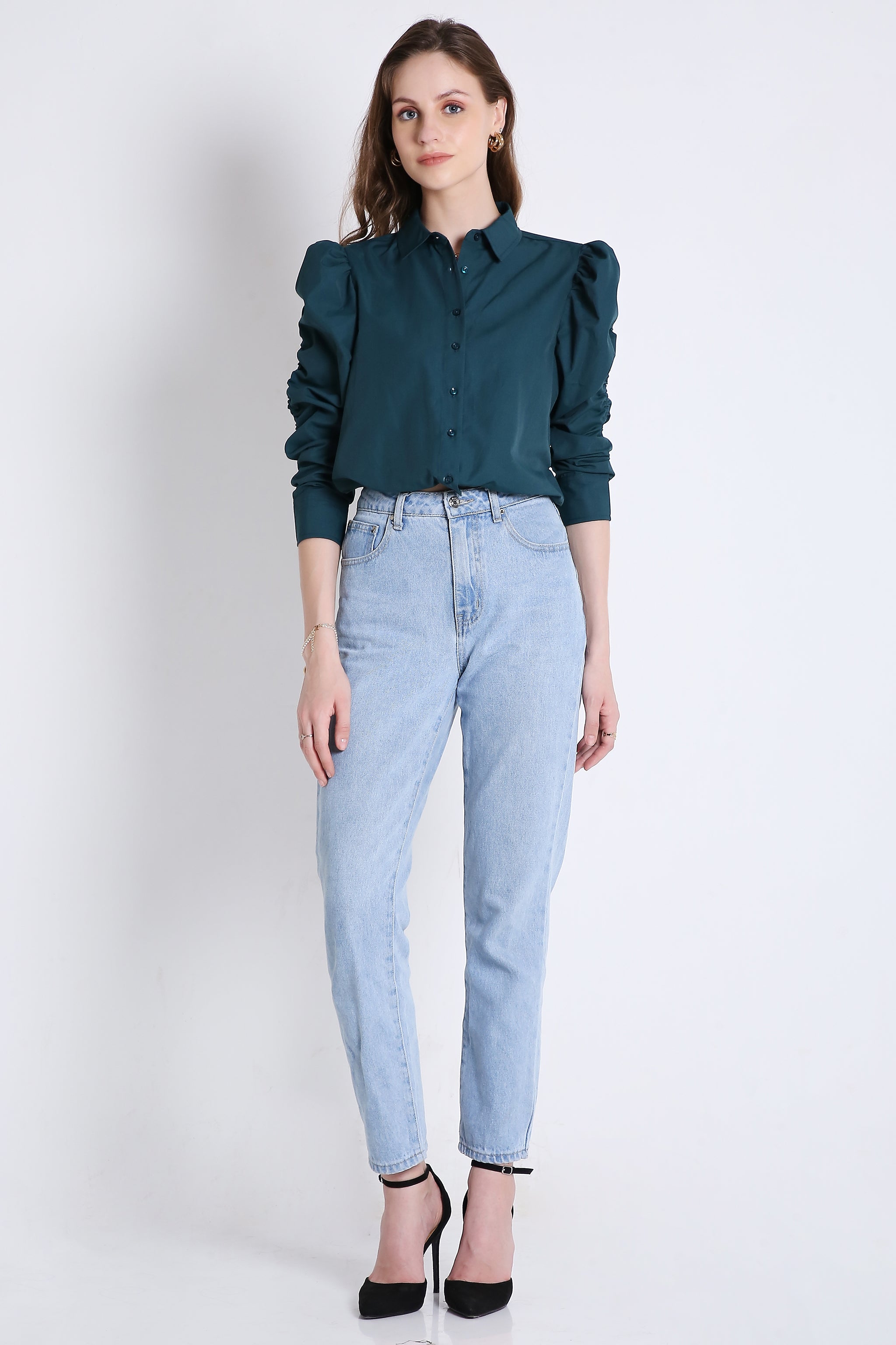 Rushed Sleeve Crop Shirt FRENCH THEORY