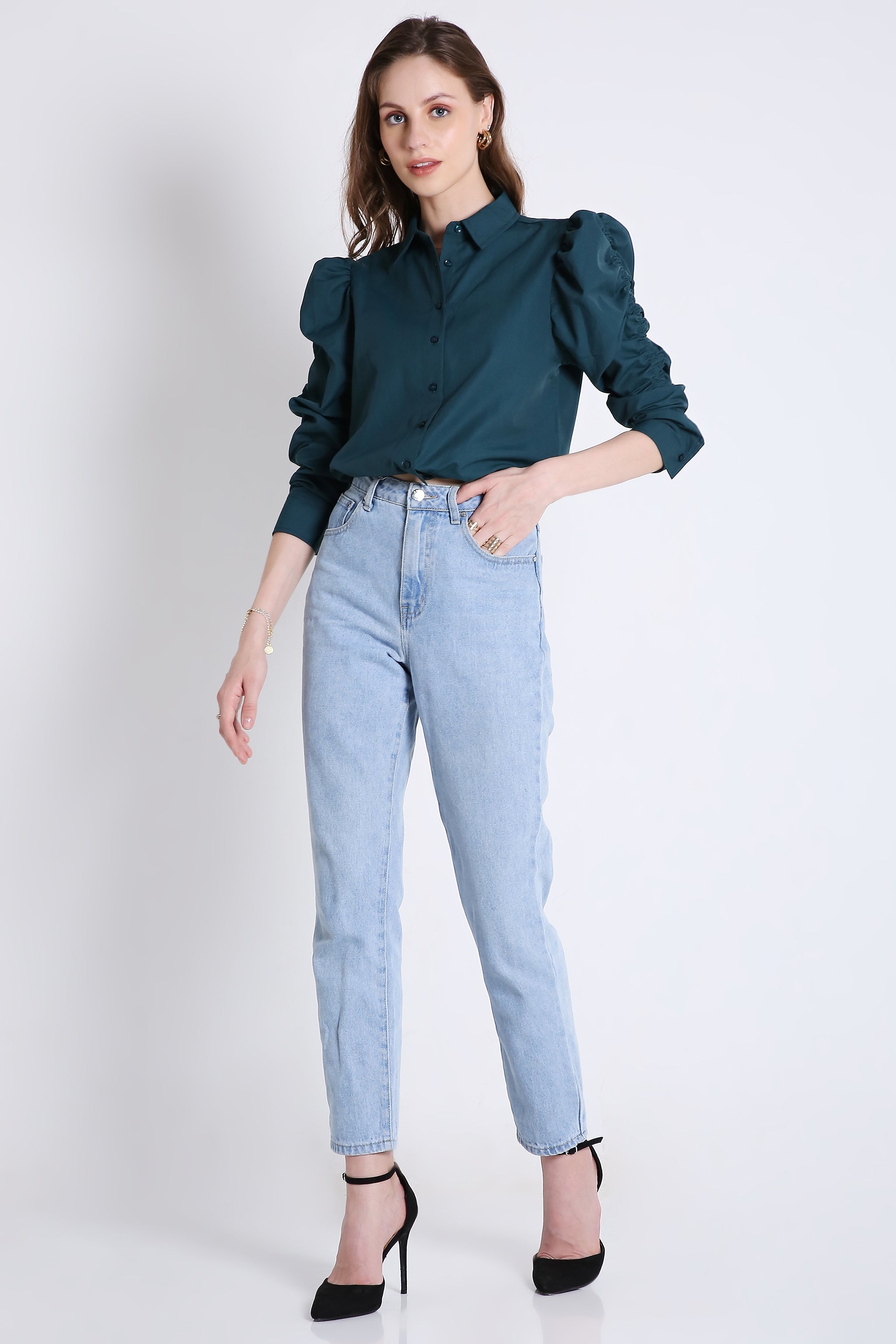 Rushed Sleeve Crop Shirt FRENCH THEORY