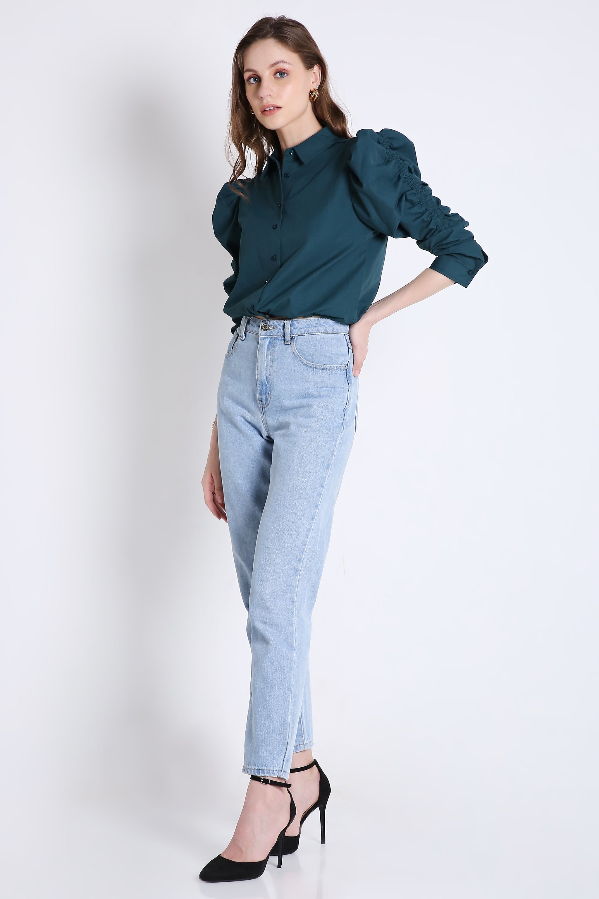Rushed Sleeve Crop Shirt FRENCH THEORY