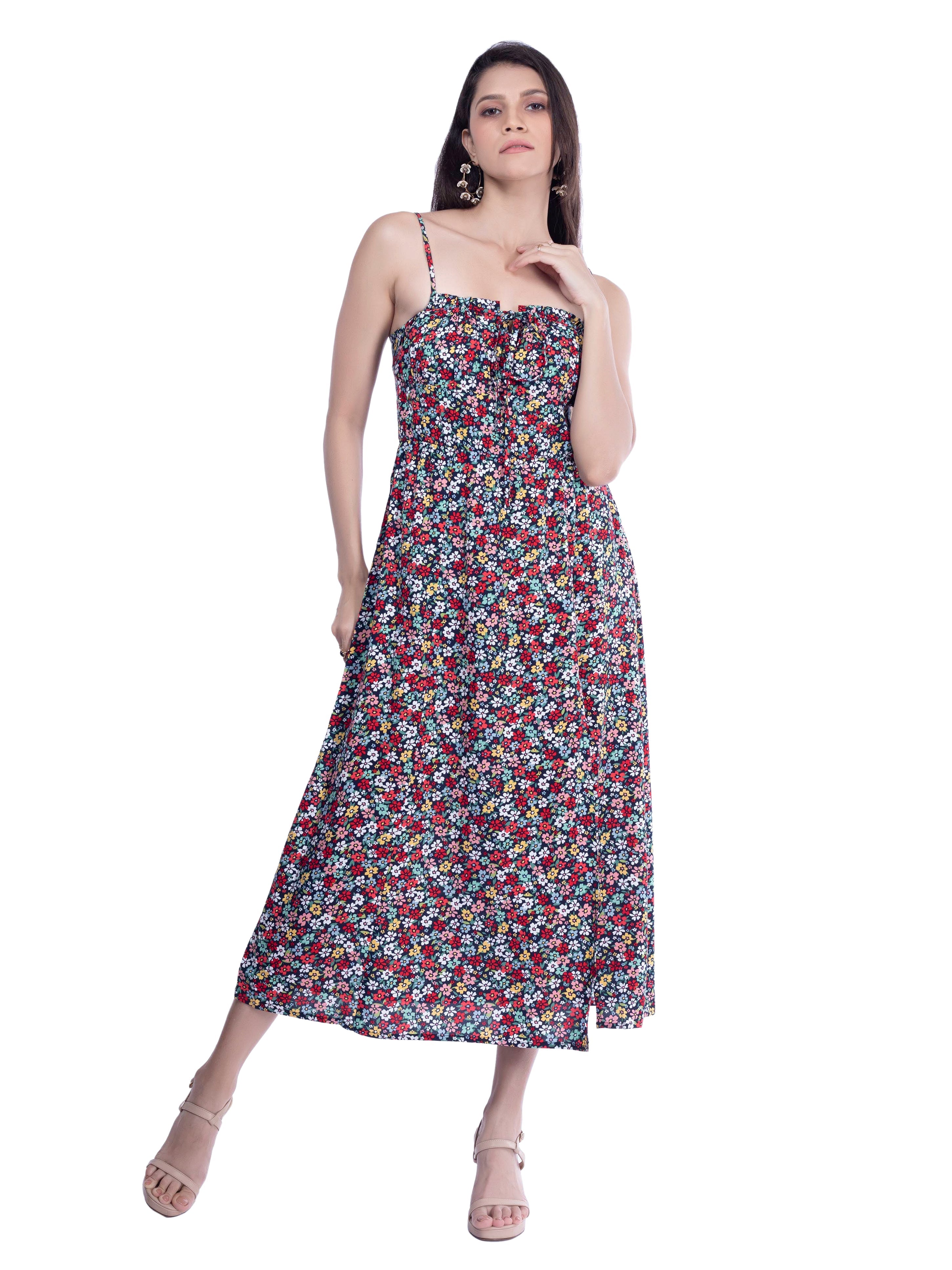 Black Floral Printed Midi Dress FRENCH THEORY