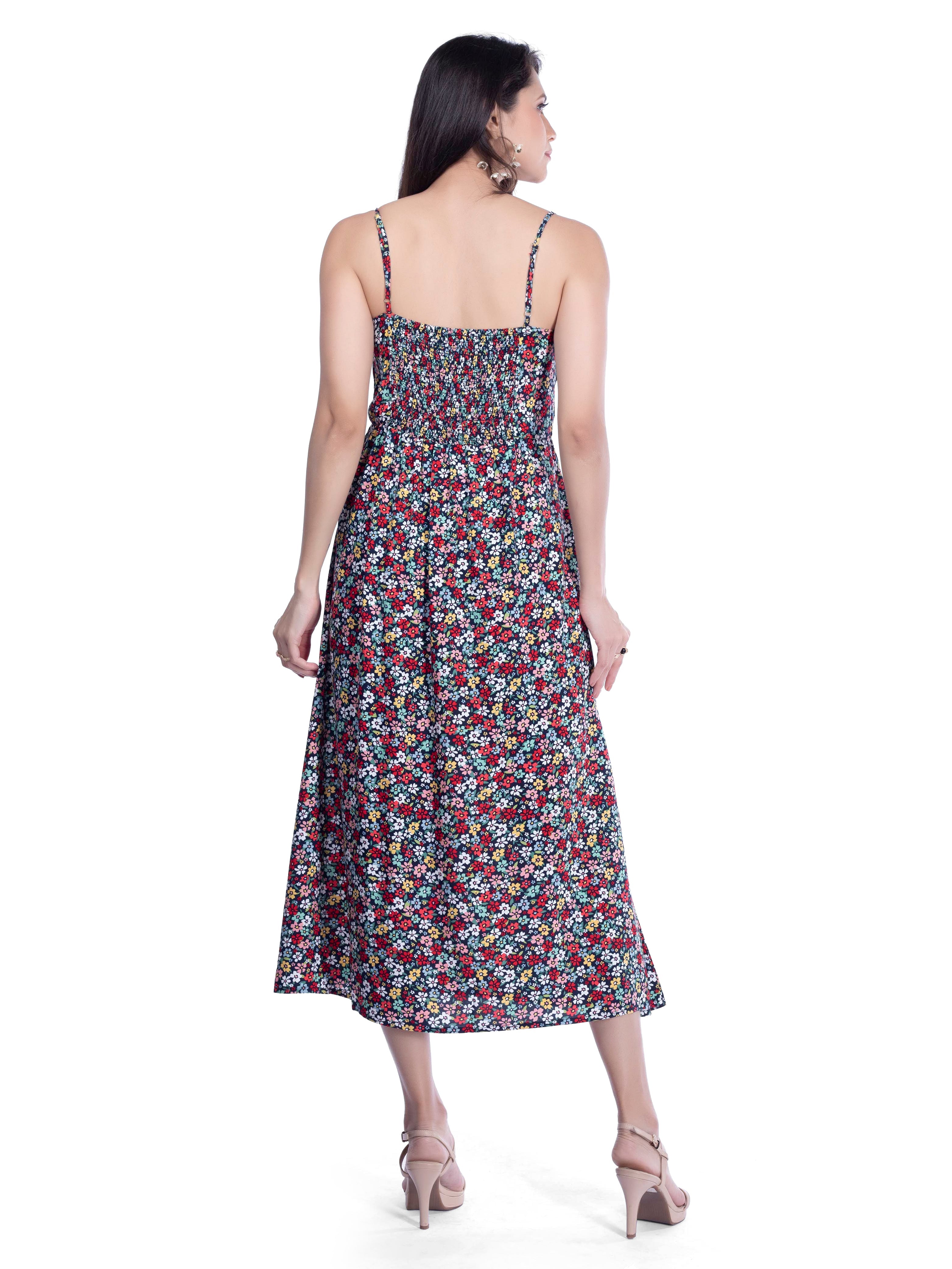 Black Floral Printed Midi Dress FRENCH THEORY