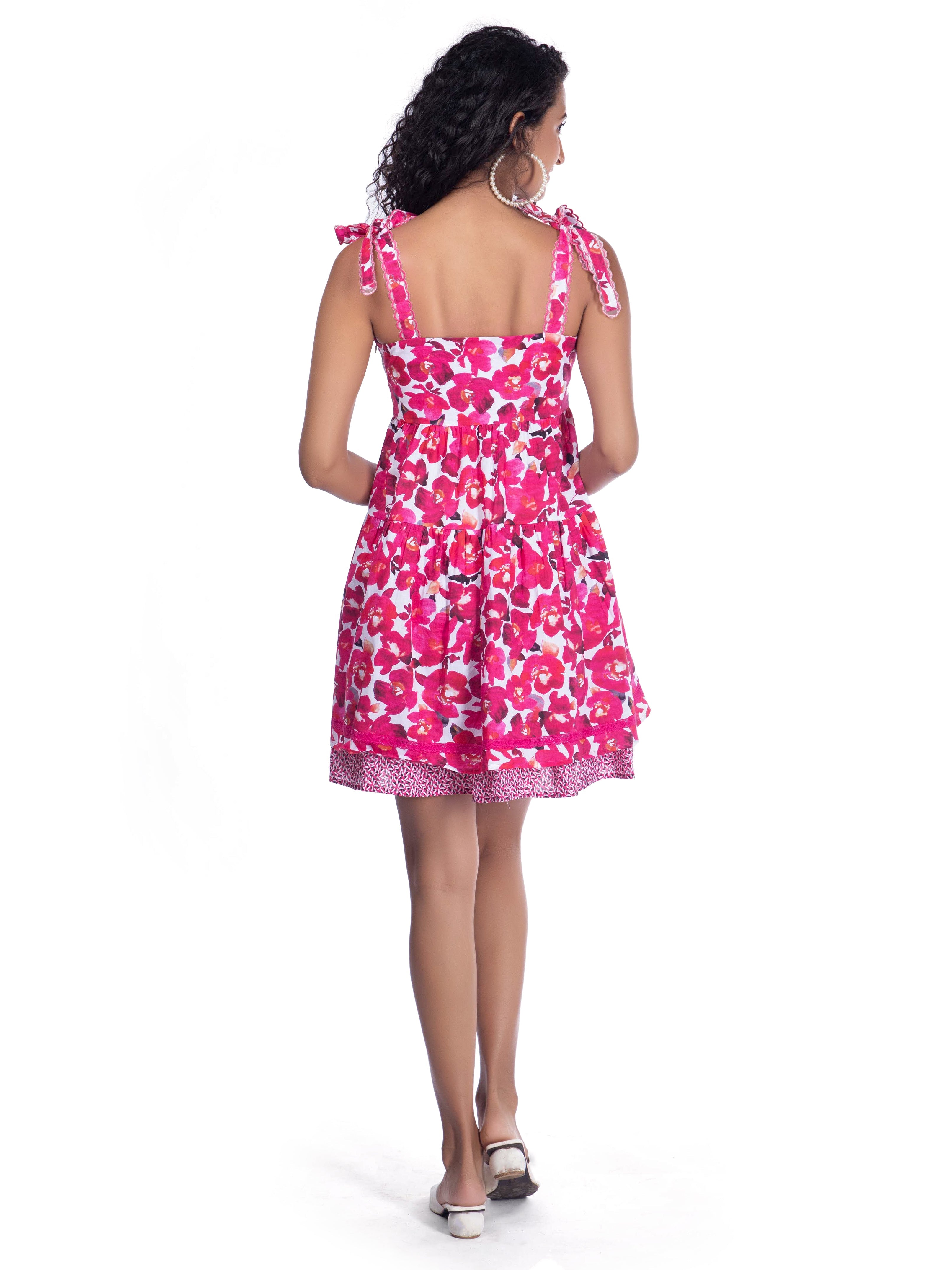 Pink & White Floral Embroidered Strap Dress FRENCH THEORY