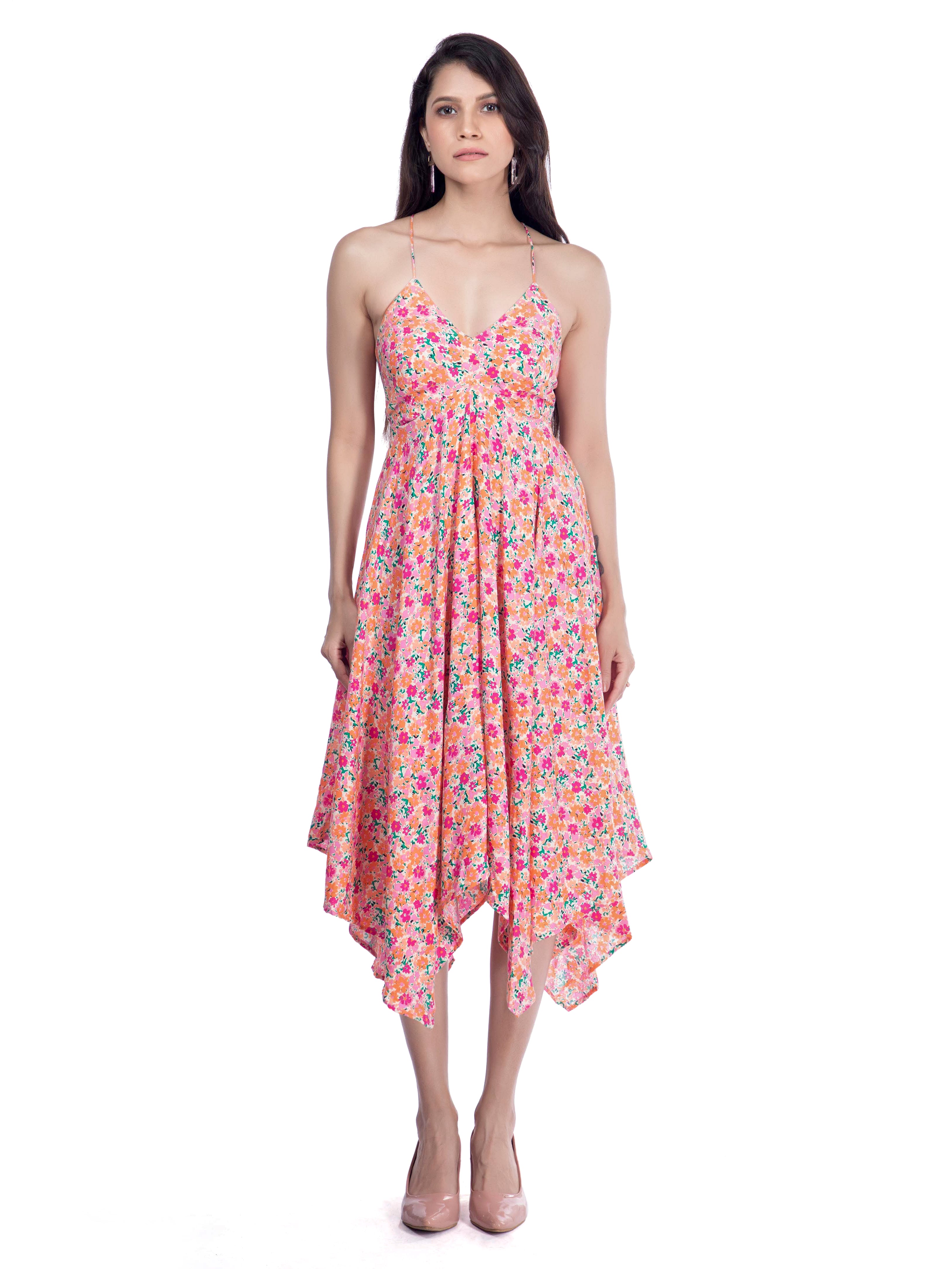 Pink Floral Dress with Sweetheart Neckline