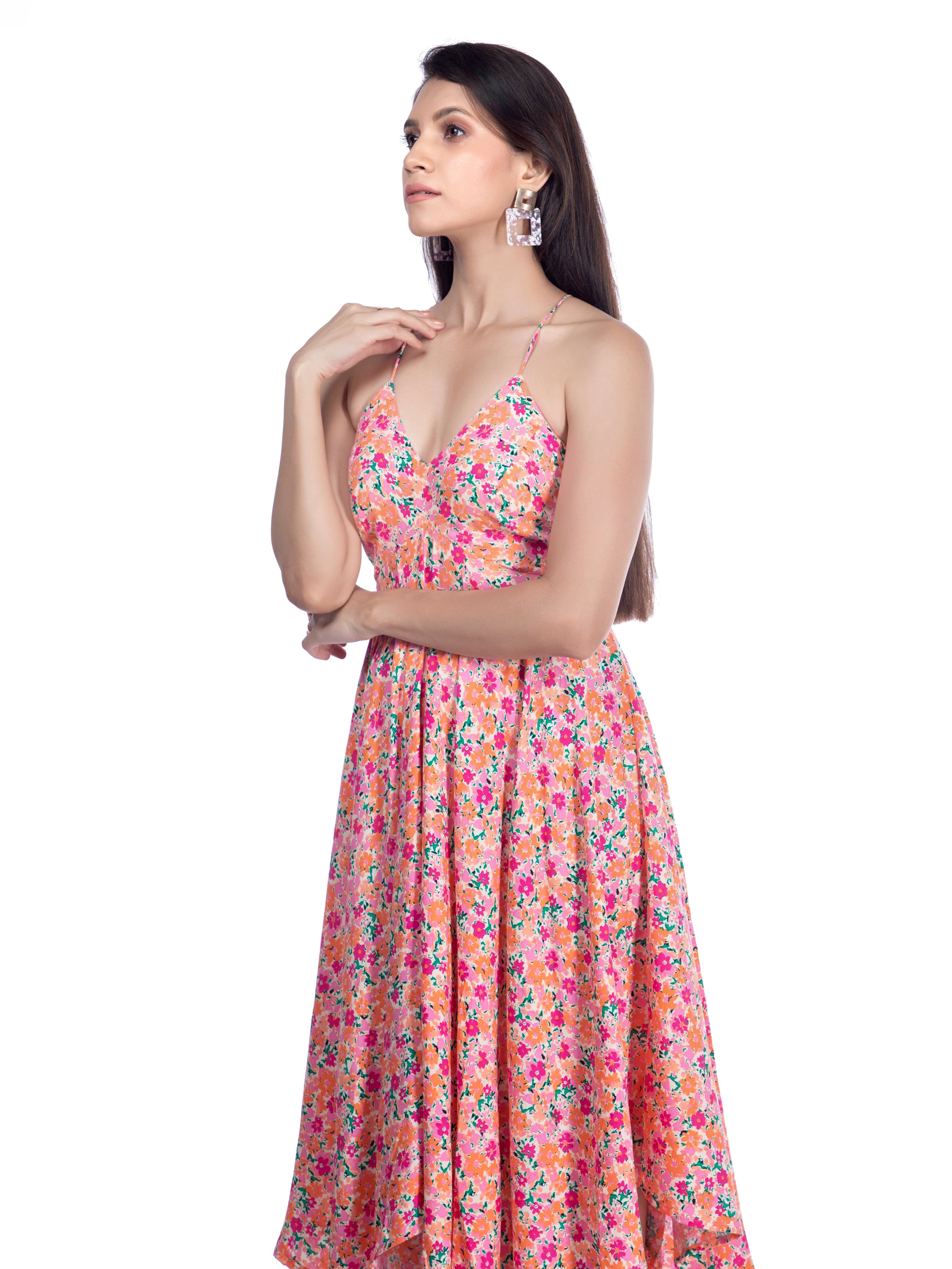 Pink Floral Dress with Sweetheart Neckline