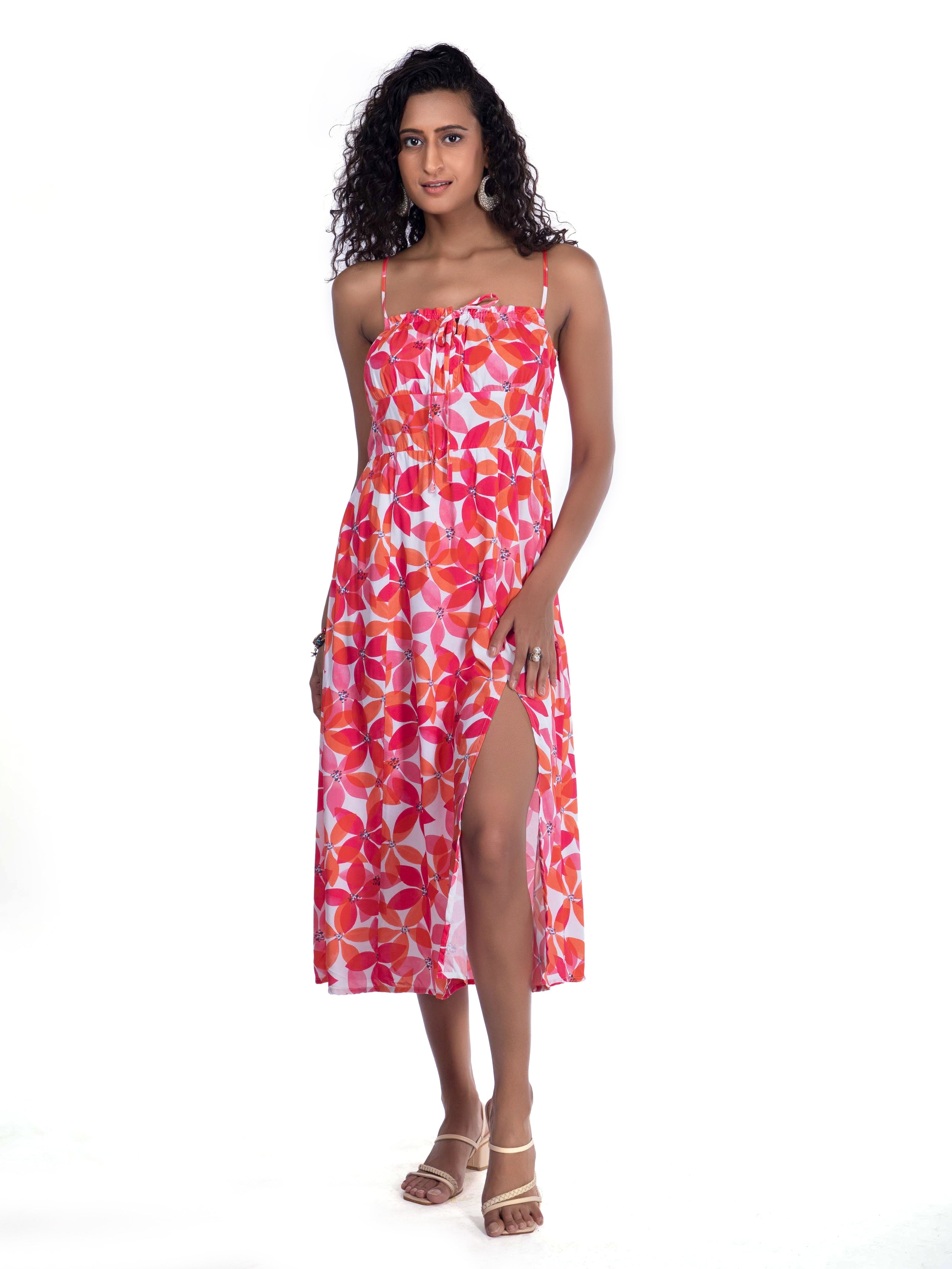 White Floral Printed Midi Dress FRENCH THEORY