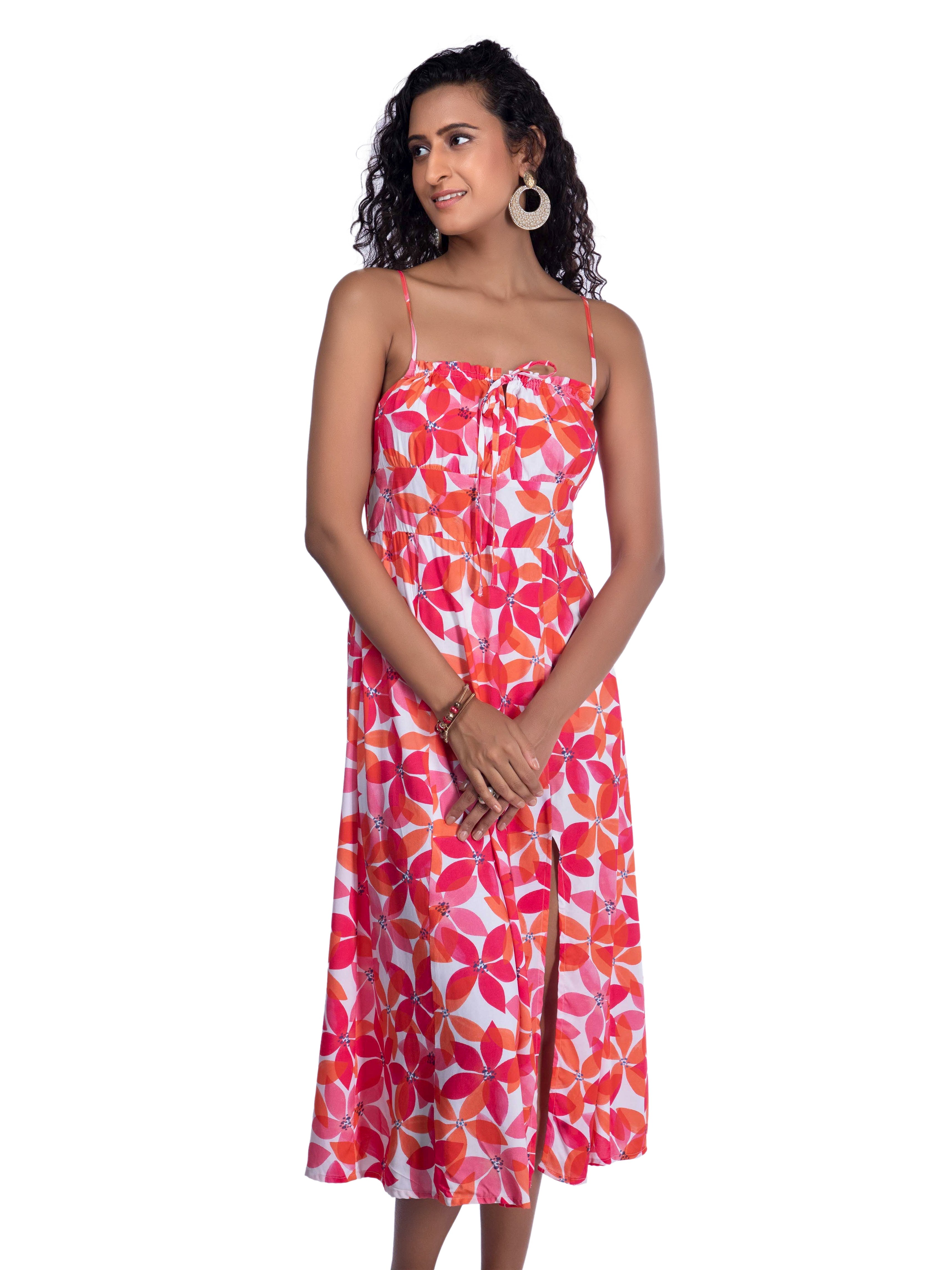 White Floral Printed Midi Dress FRENCH THEORY