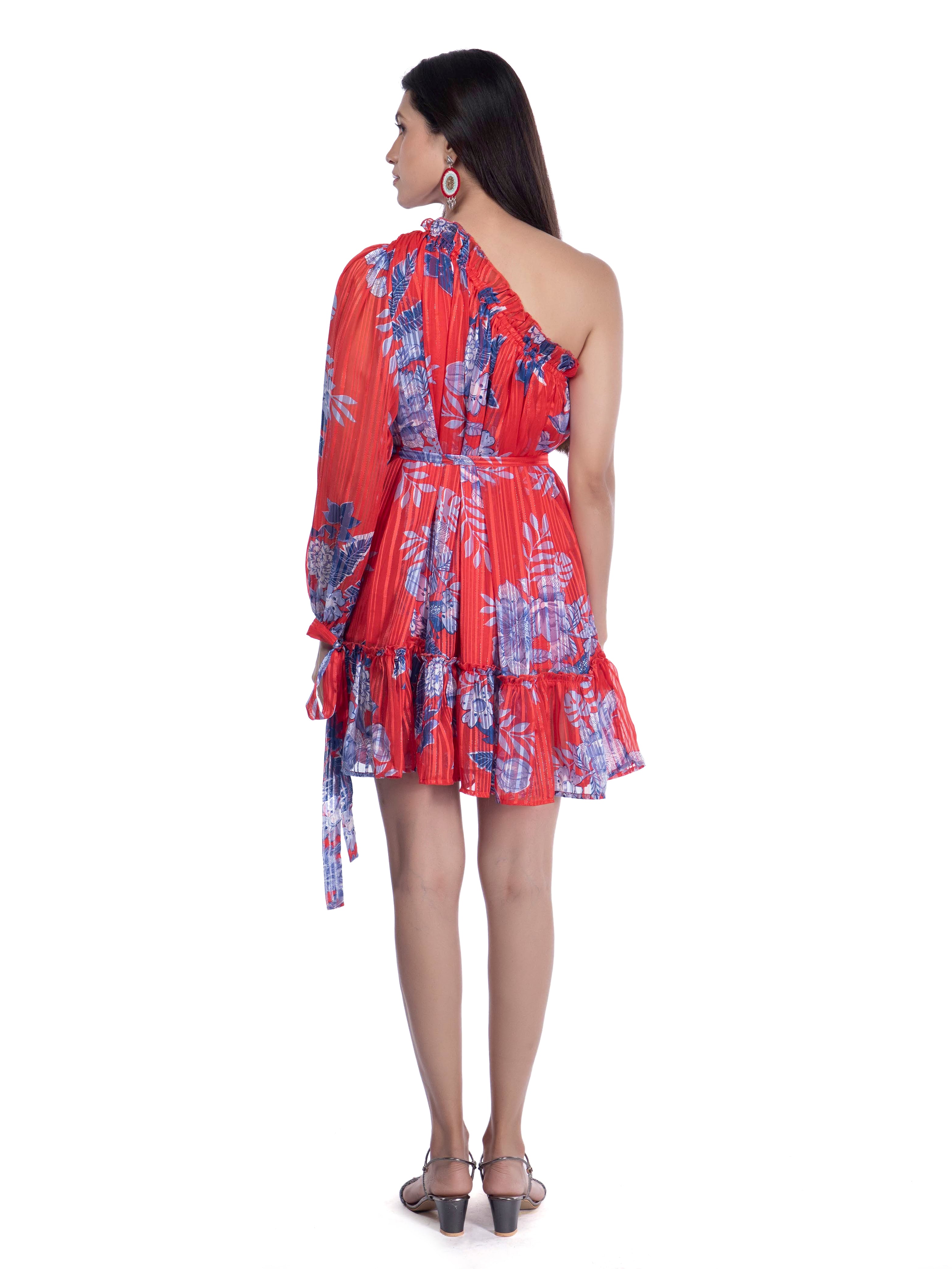 One Shoulder Dress: Asymmetrical Printed Mini Dress
