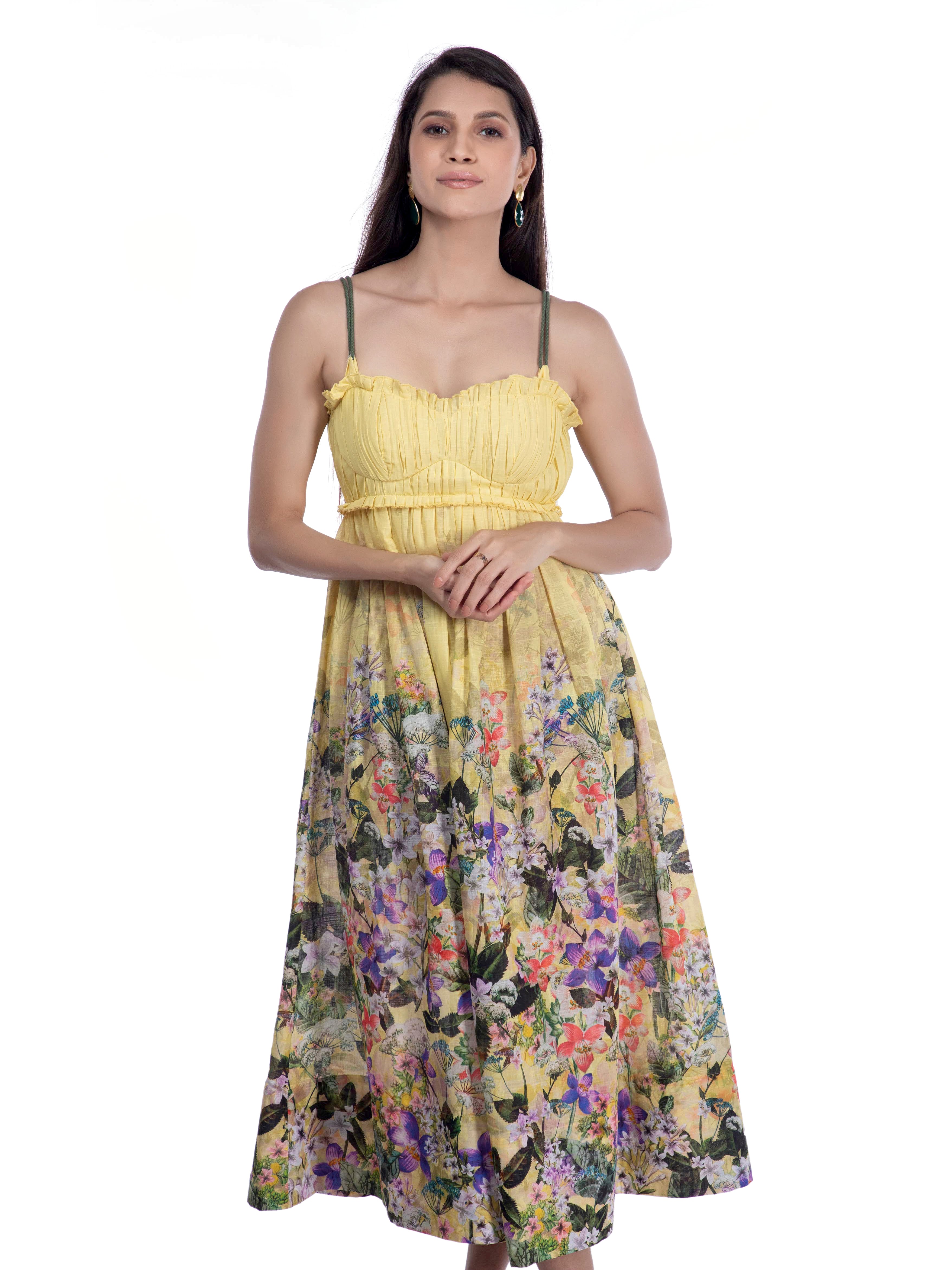 Breezy Yellow Floral Midi Dress