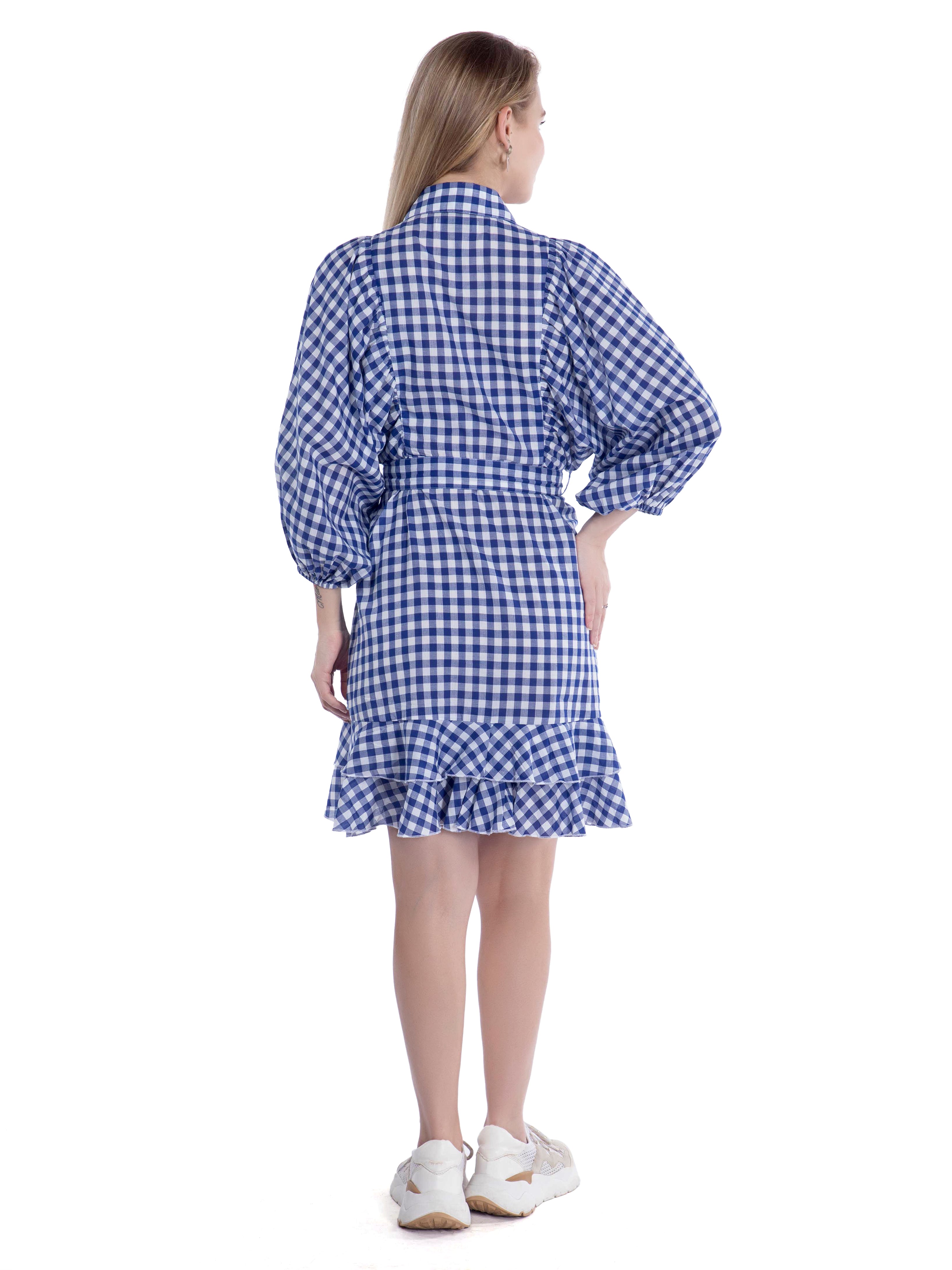 Navy Blue Checked Cotton Dress