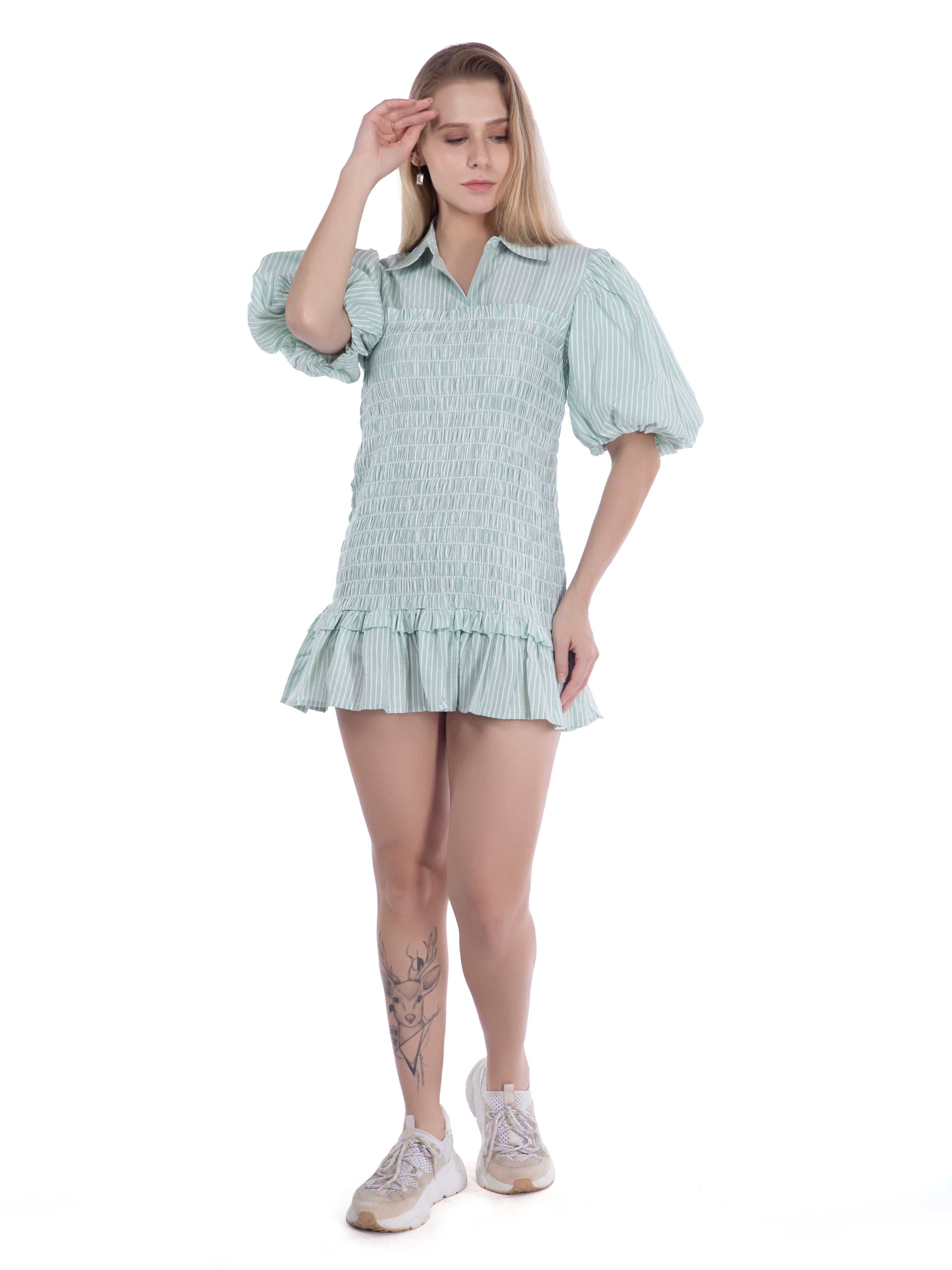 Blue Cotton One-Piece Dress