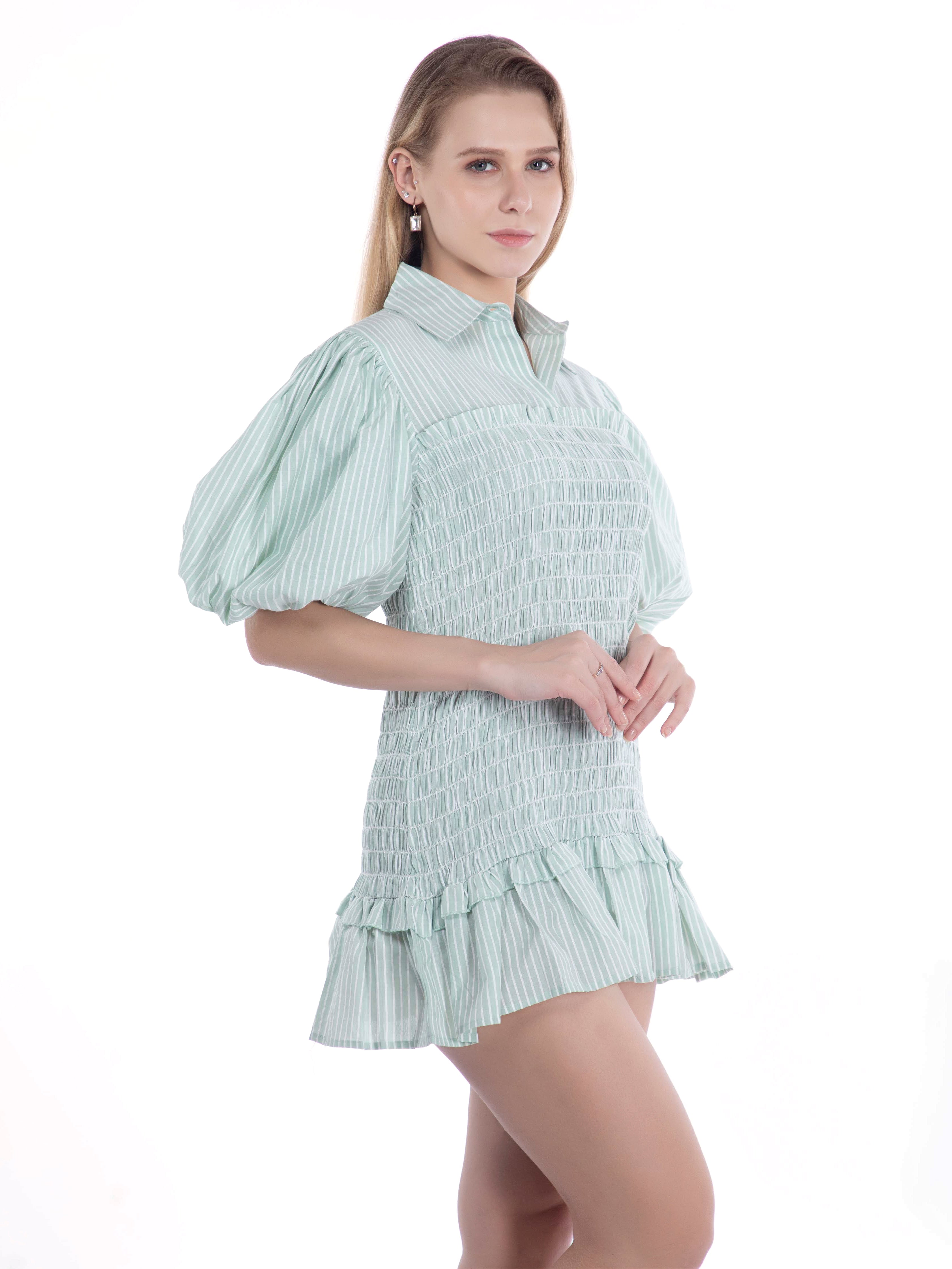 Blue Cotton One-Piece Dress