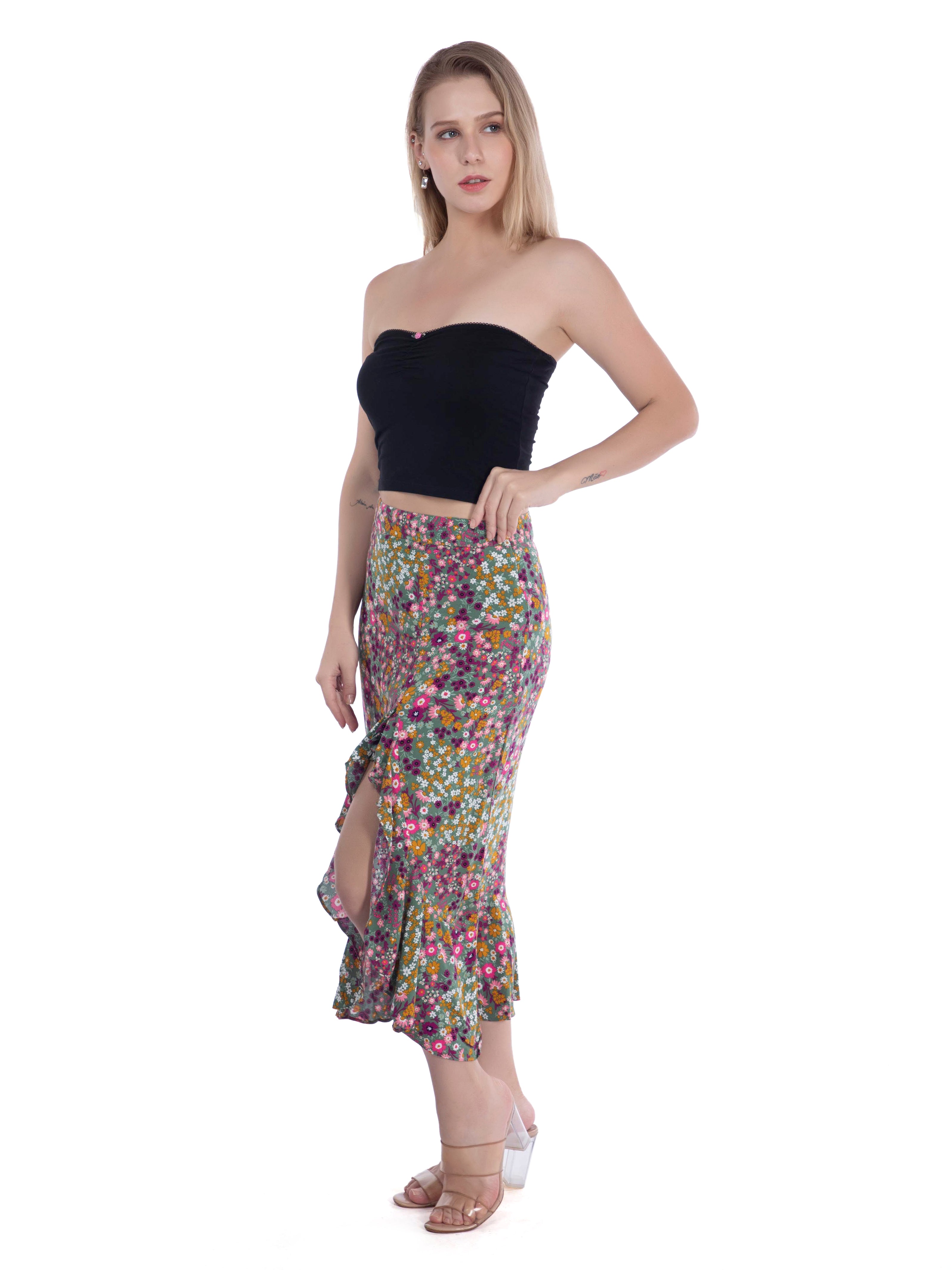 Green Floral Ruffled Summer Skirt - FRENCH THEORY