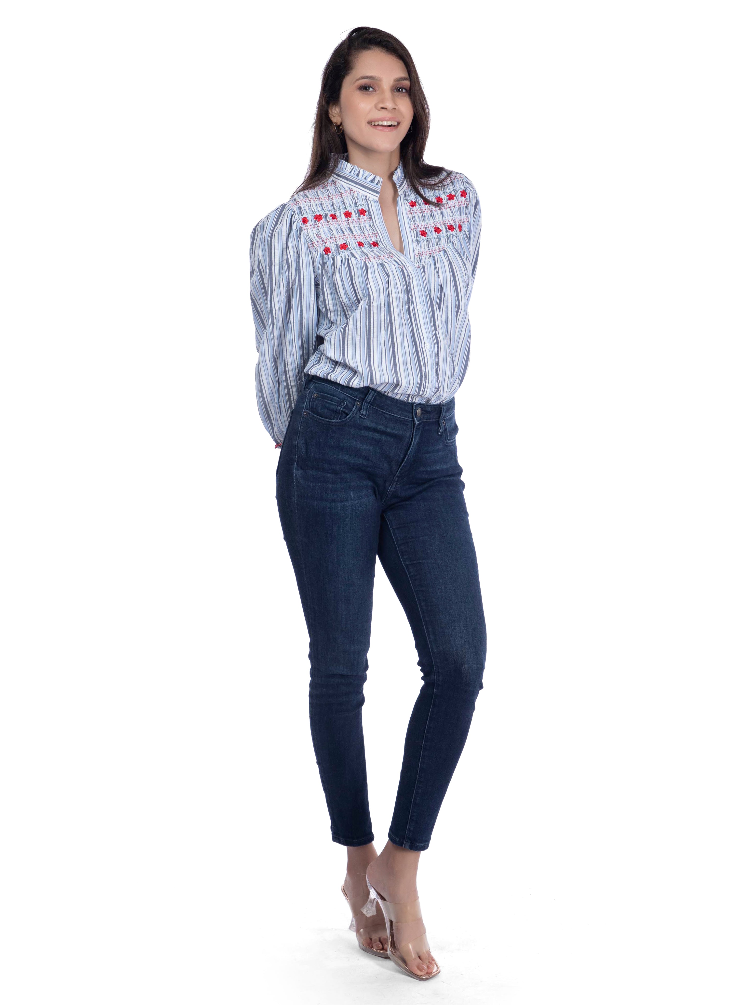 Blue & White Cotton Embroidered Shirt FRENCH THEORY