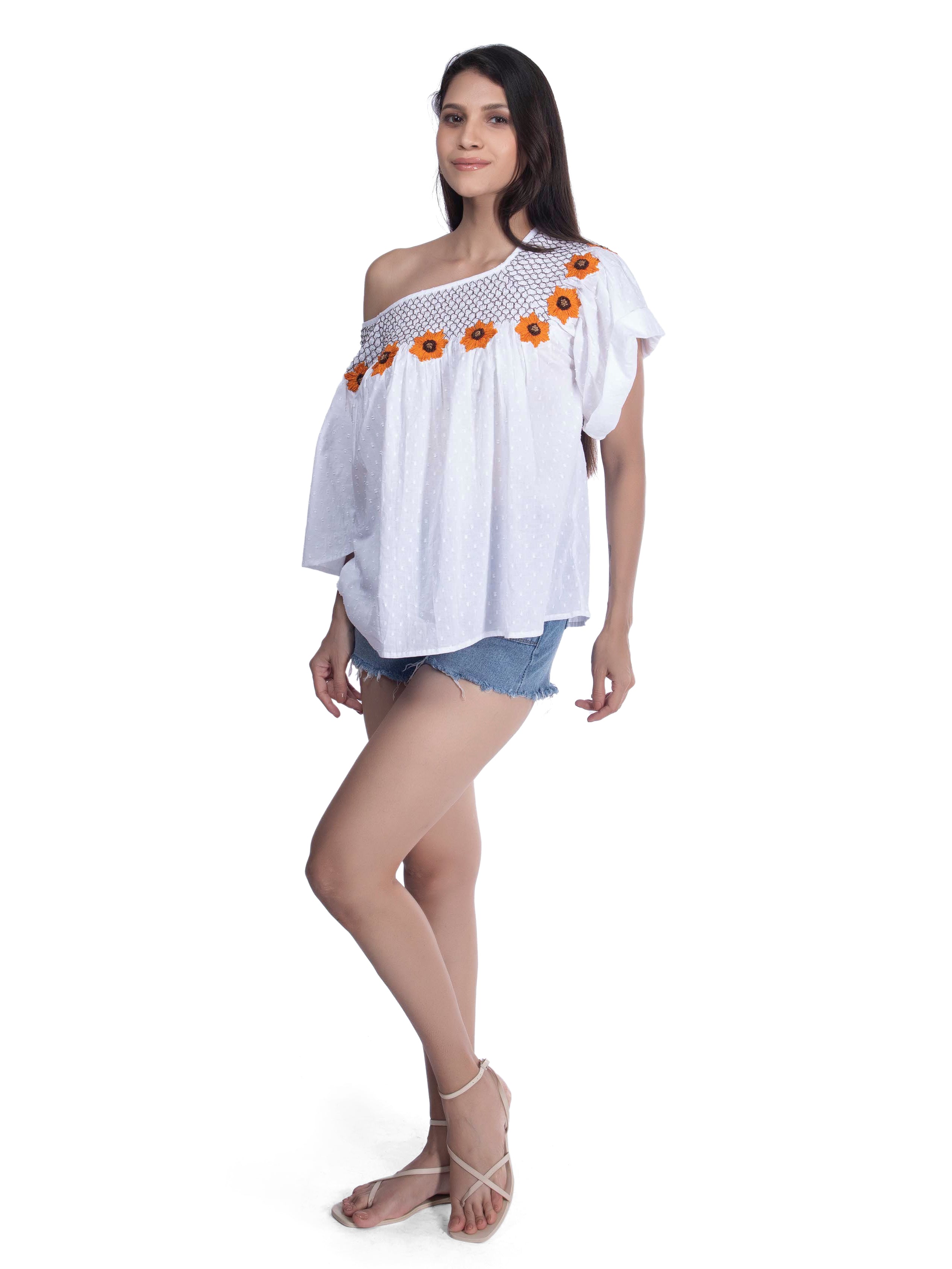 Sunflower Embroidered White Top FRENCH THEORY