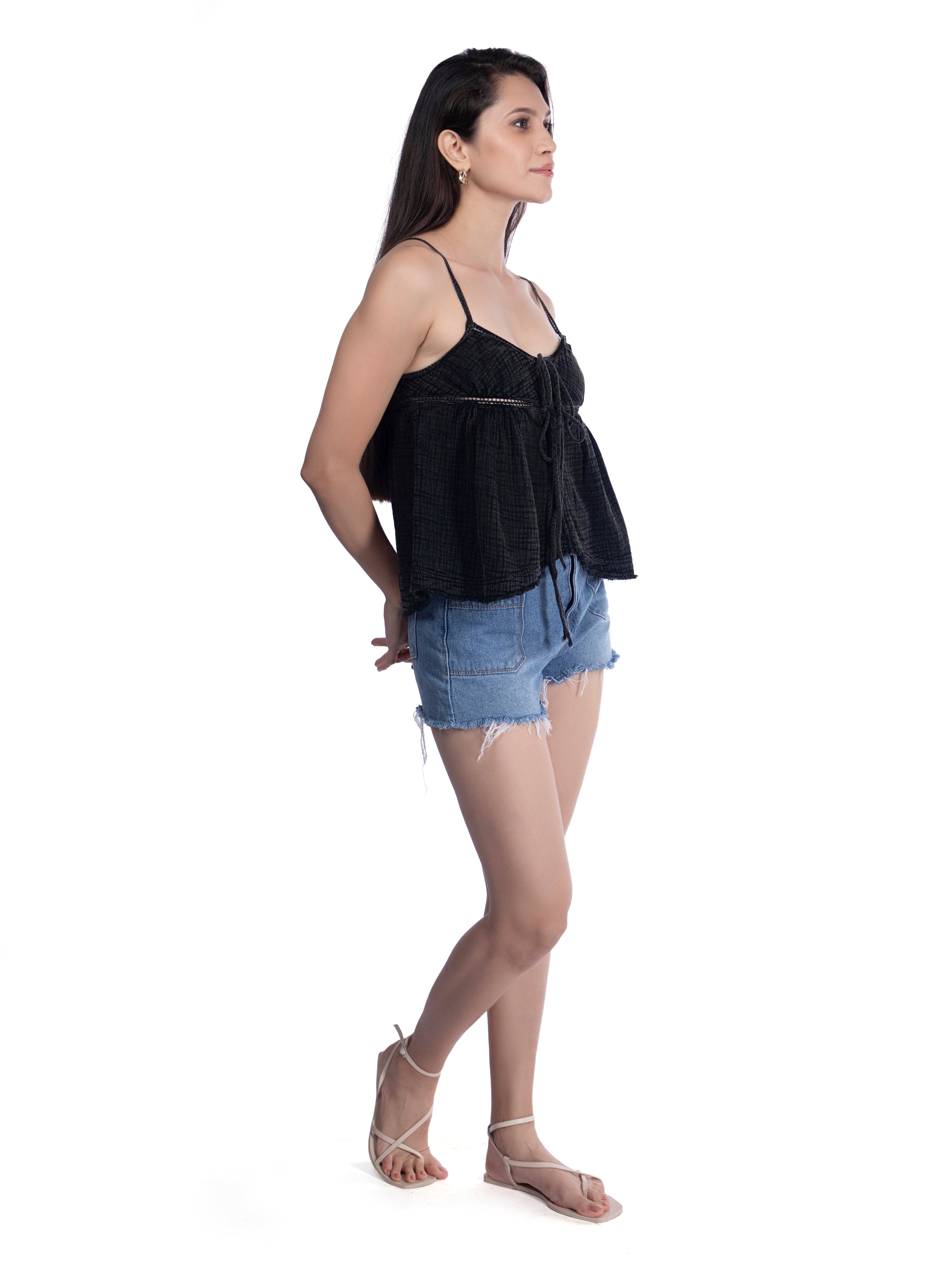 Black Boho Chic Cotton Top