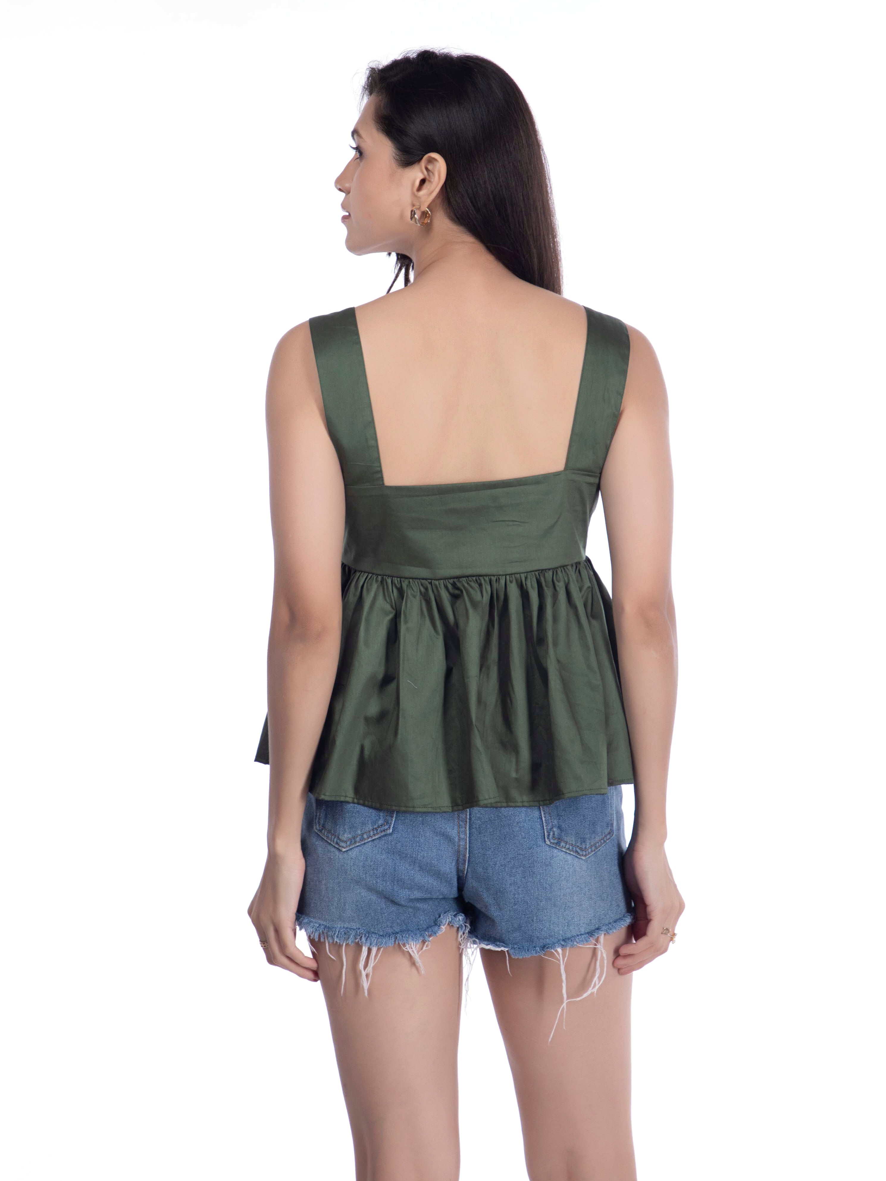 Bottle Green Peplum Top - FRENCH THEORY