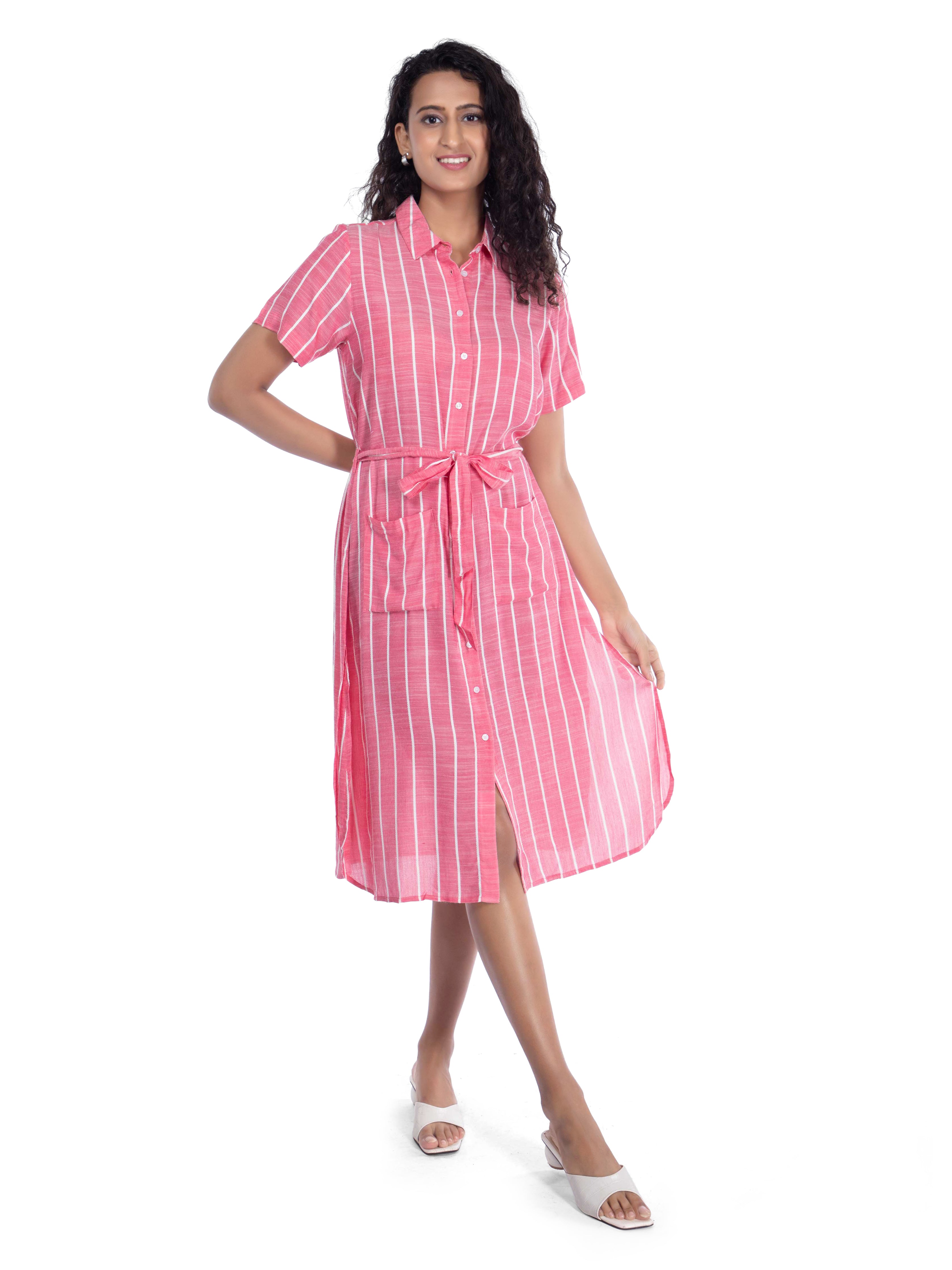 Pink Striped Shirt Dress