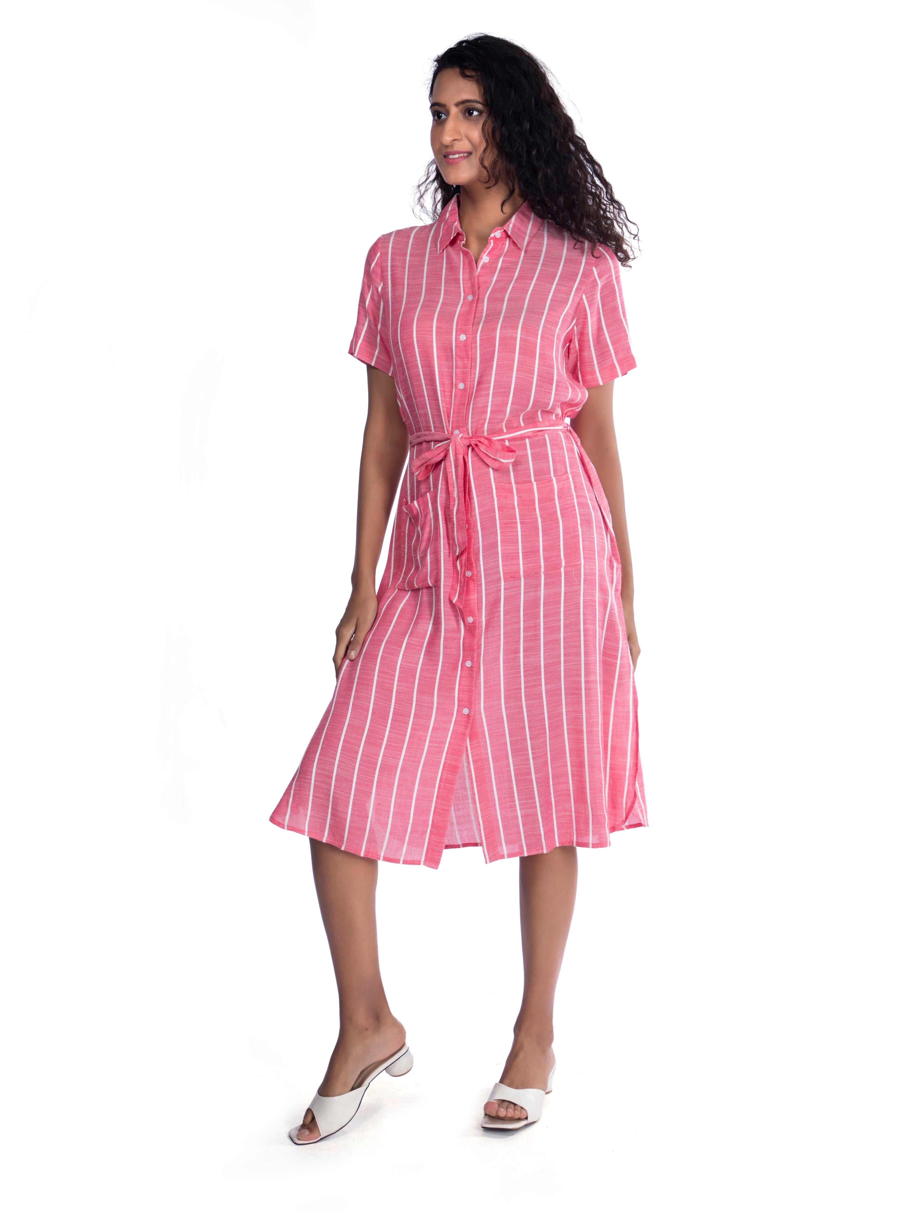 Pink Striped Shirt Dress