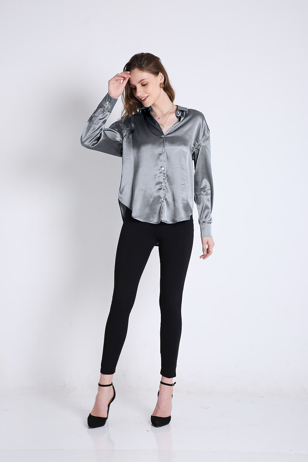 Oversized Satin Silver Grey Shirt
