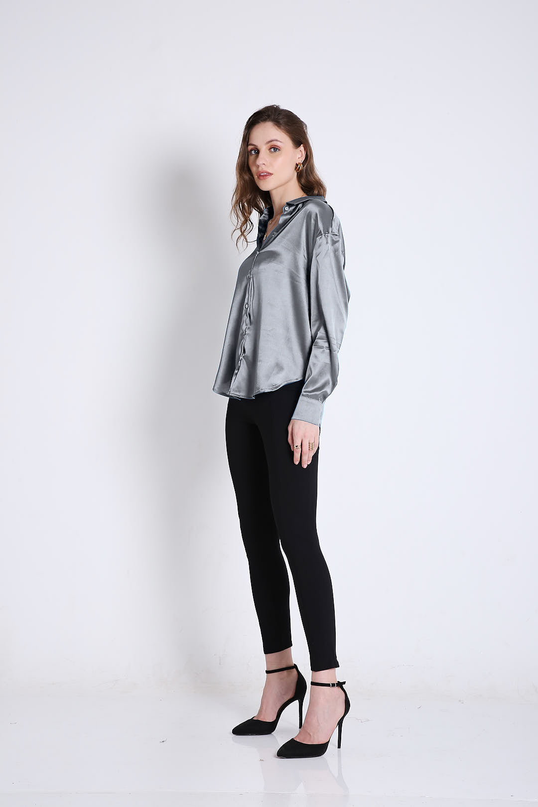 Oversized Satin Silver Grey Shirt
