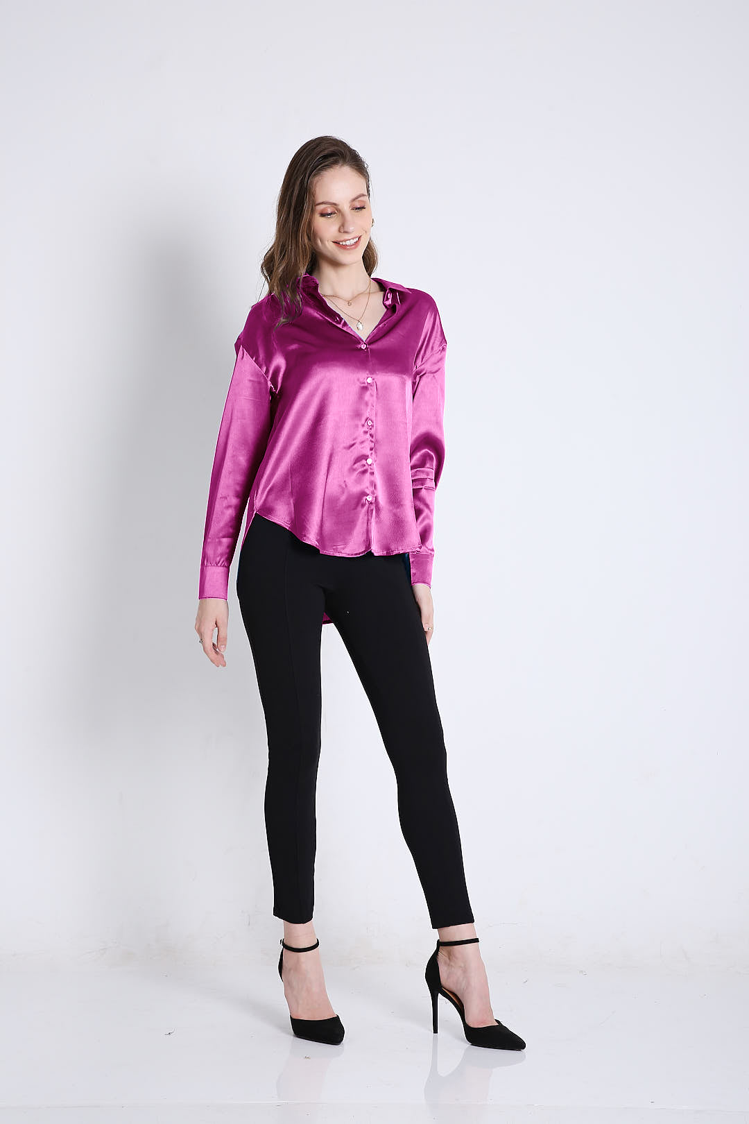 Oversized Satin Fuchsia Pink Shirt