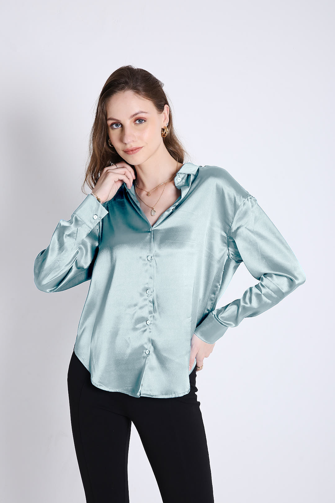 Oversized Satin Sky Blue Shirt