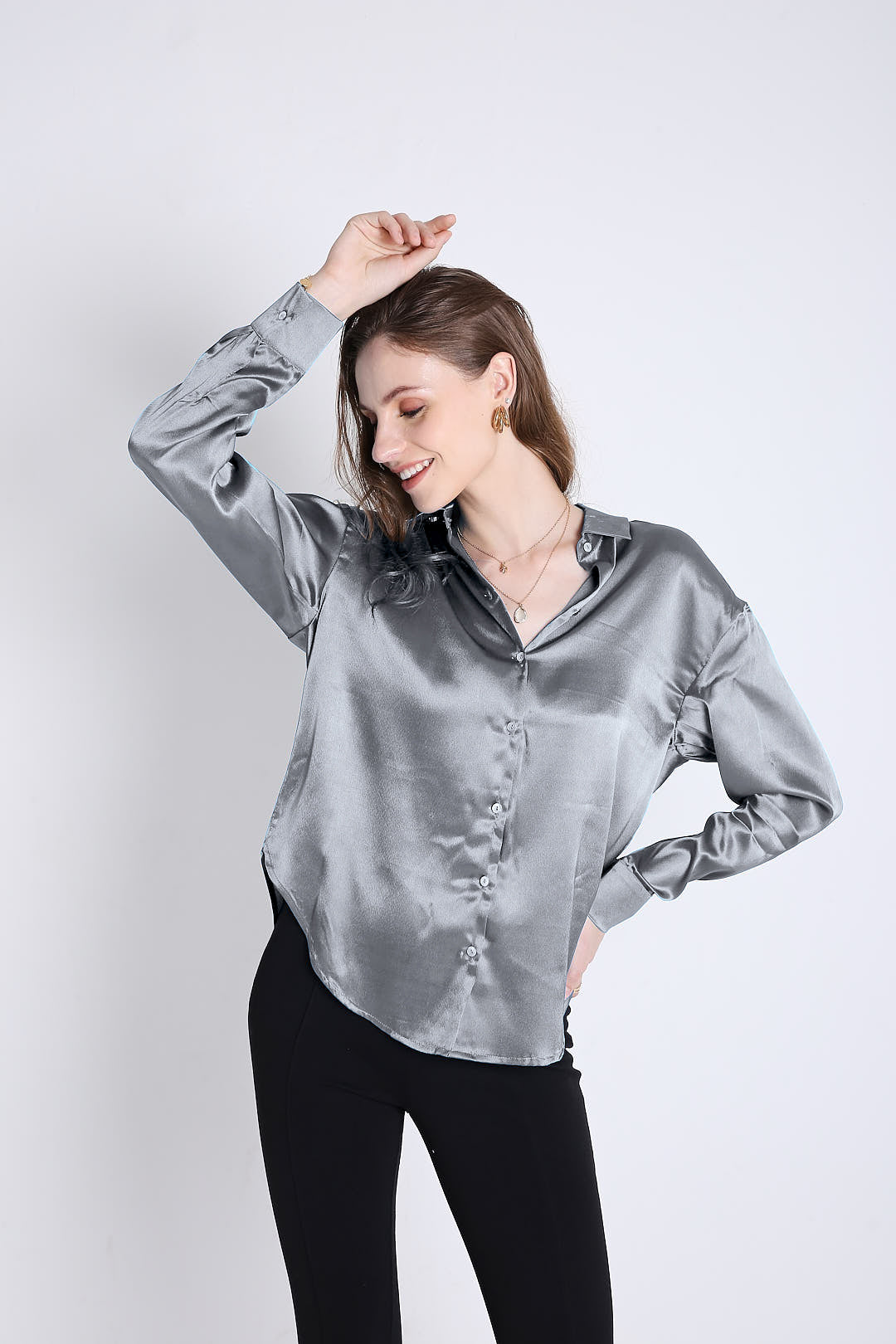 Oversized Satin Silver Grey Shirt